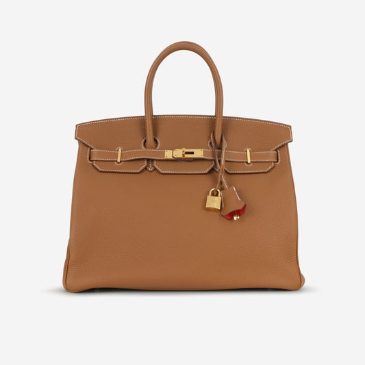 Hermès Verso Birkin 35 - Gold Togo / Geranium Interior | Gold Hardware