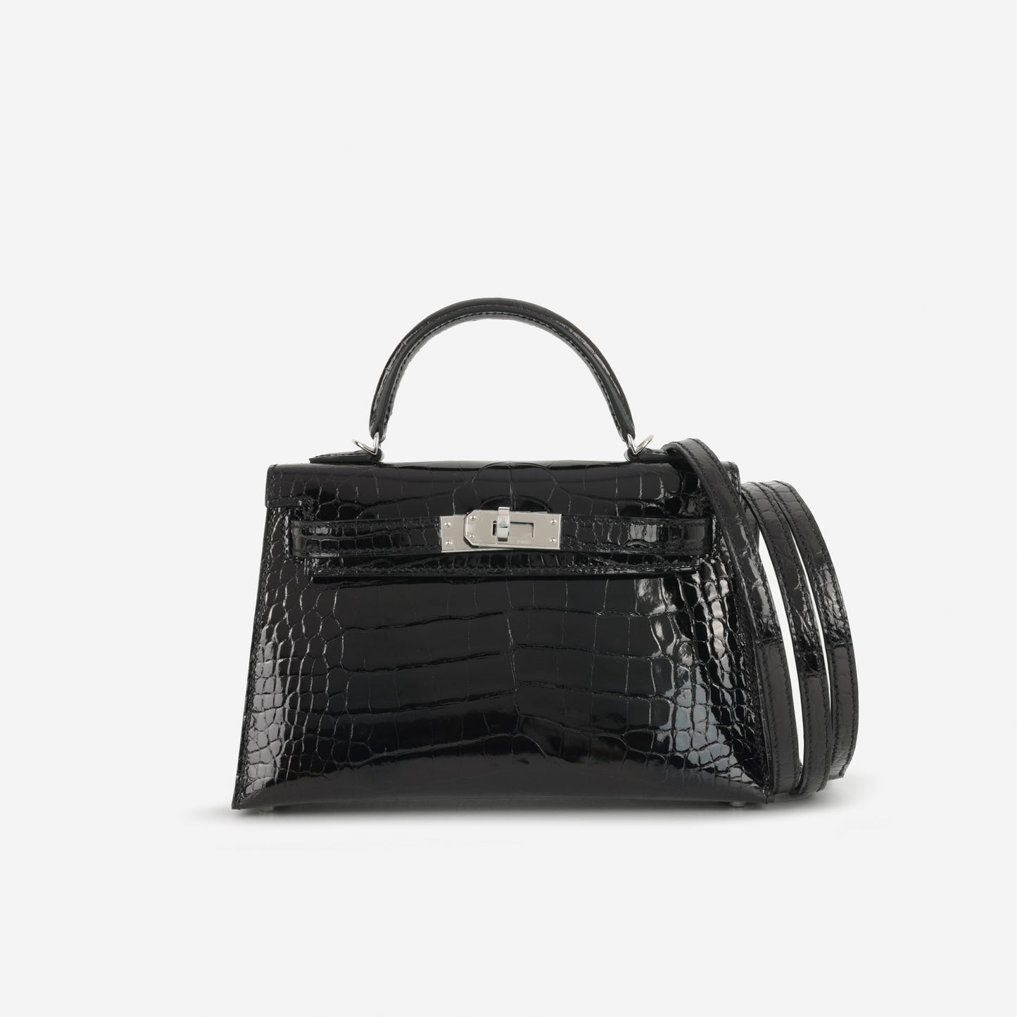 Hermès Mini Kelly - Black Shiny Alligator | Palladium Hardware