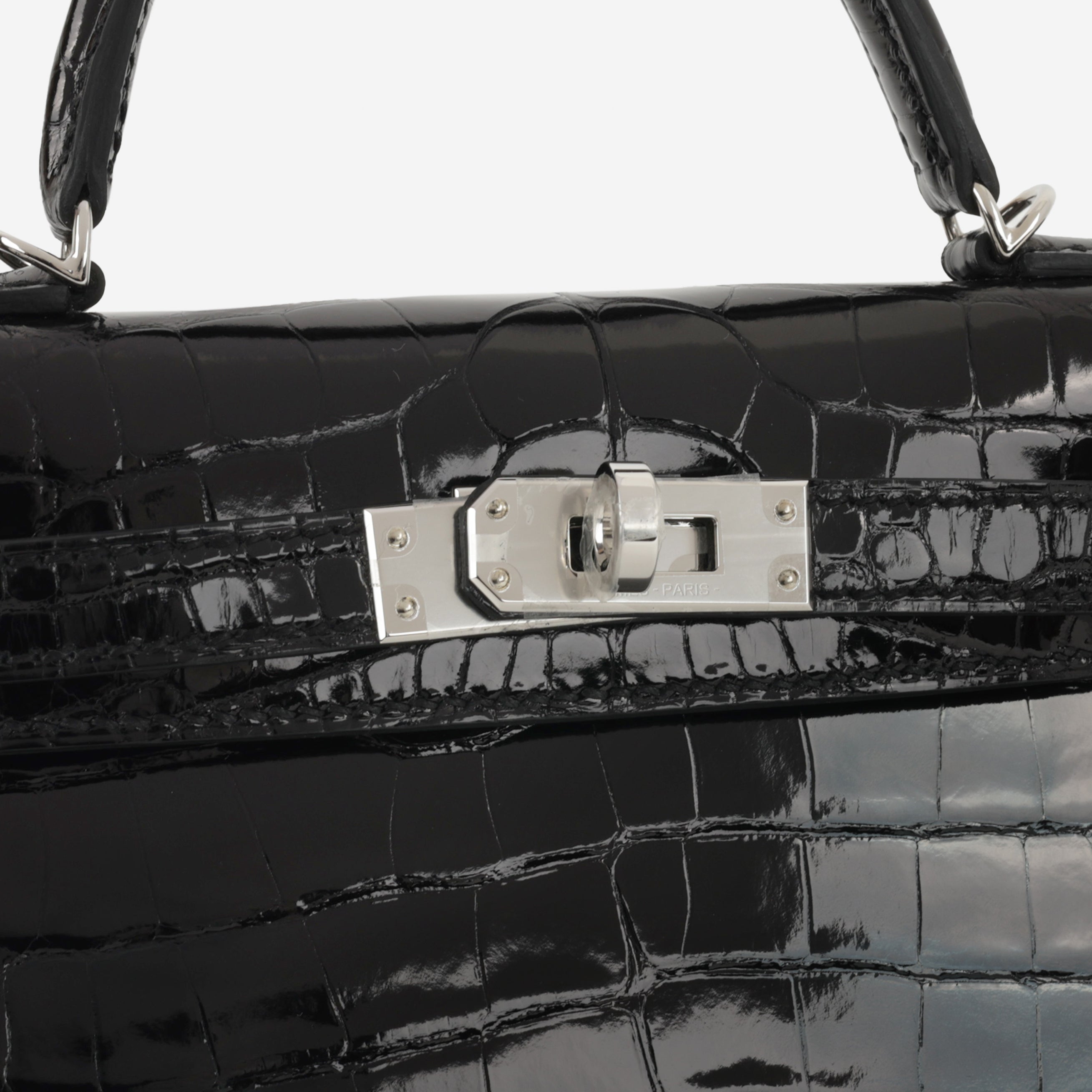 Rare Authentic Hermès Mini Kelly 20cm Black Croc Palladium
