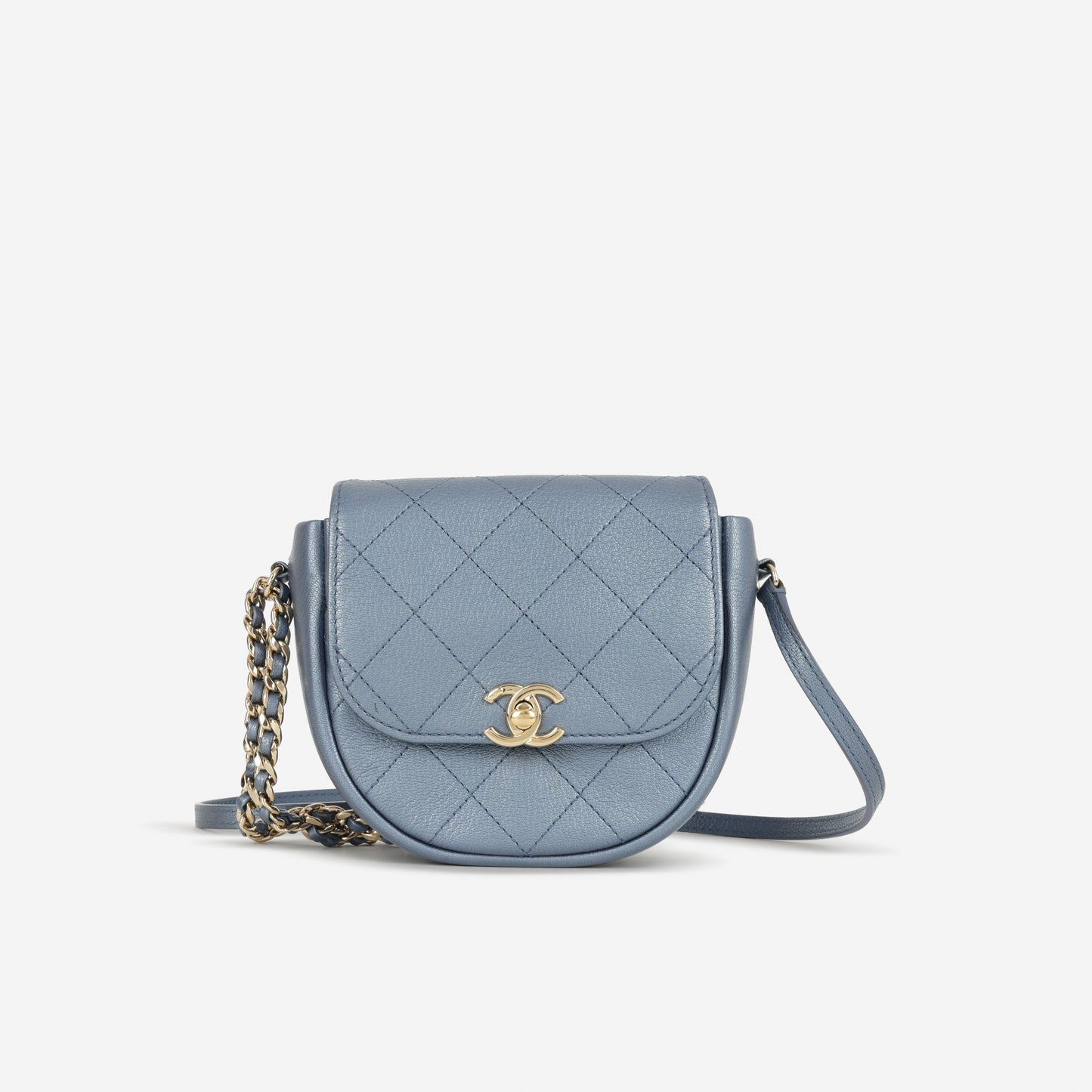 Chanel Casual Trip Crossbody Flap Bag - Blue Metallic Calfskin | Champagne Gold Hardware