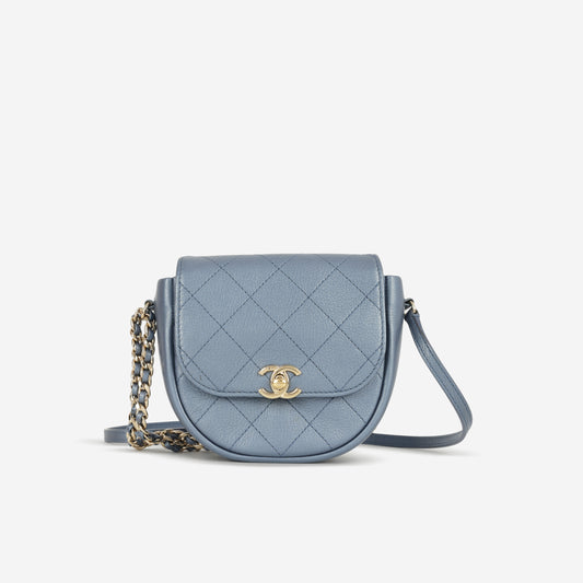 Chanel Casual Trip Crossbody Flap Bag - Blue Metallic Calfskin | Champagne Gold Hardware