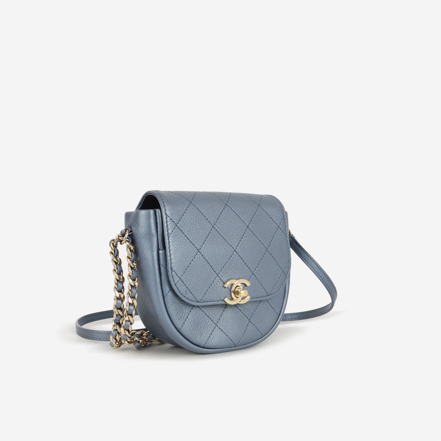 Chanel Casual Trip Crossbody Flap Bag - Blue Metallic Calfskin | Champagne Gold Hardware