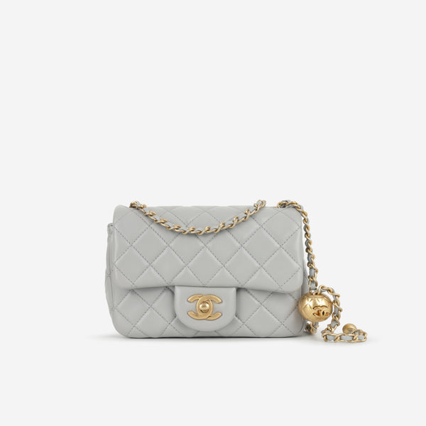 ユ*】様 CHANEL シャネル ミニバッグ ポーチ チャコールグレー×ホワイト SOR7605CHANELMINIRECTANGULARPE