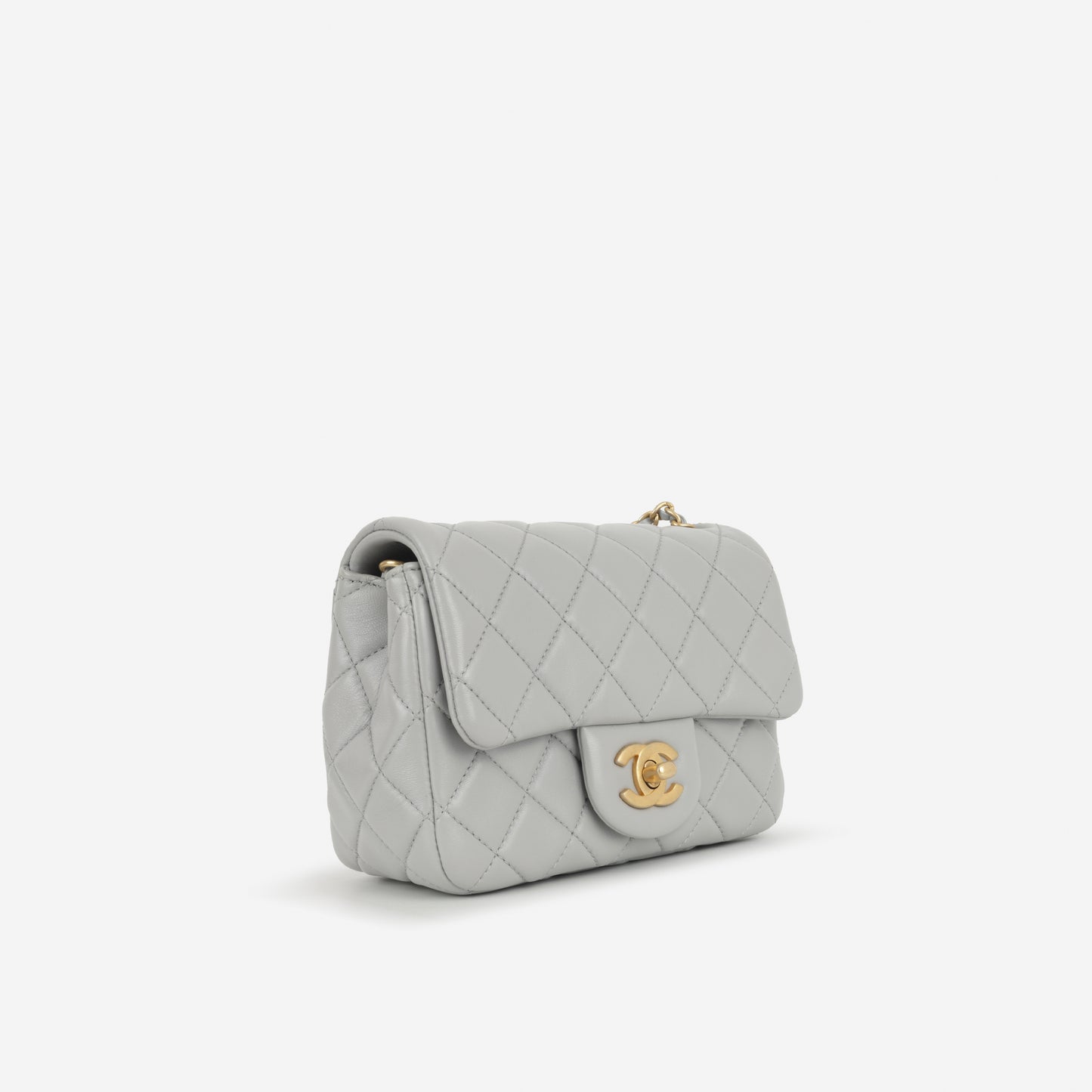 Chanel Mini Flap Square Pearl Crush - Grey Lambskin | Gold Hardware