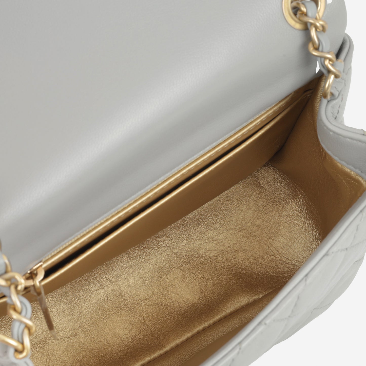 Chanel Mini Flap Square Pearl Crush - Grey Lambskin | Gold Hardware