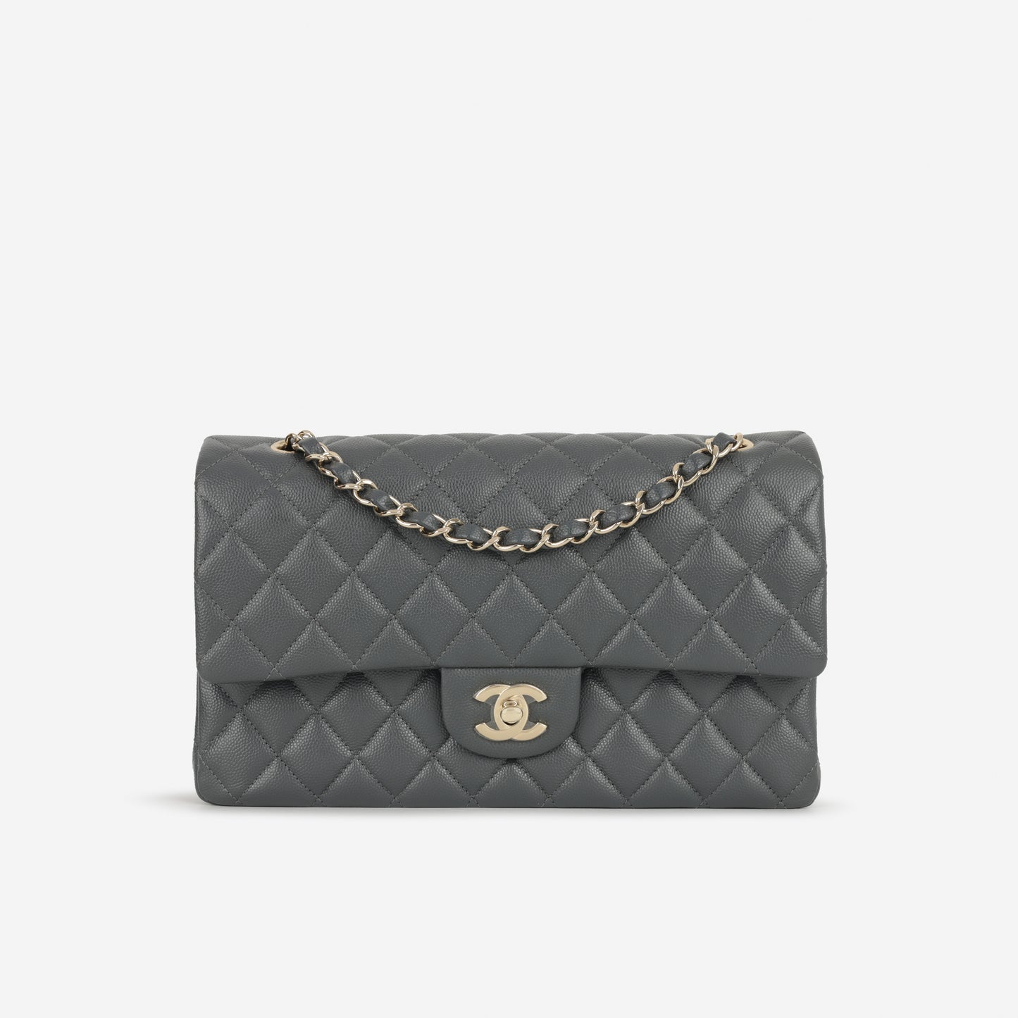 Chanel Medium Classic Flap - Grey Caviar | Champagne Gold Hardware - Bagista