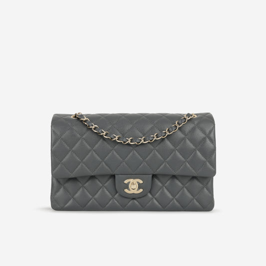 Chanel Medium Classic Flap - Grey Caviar | Champagne Gold Hardware - Bagista