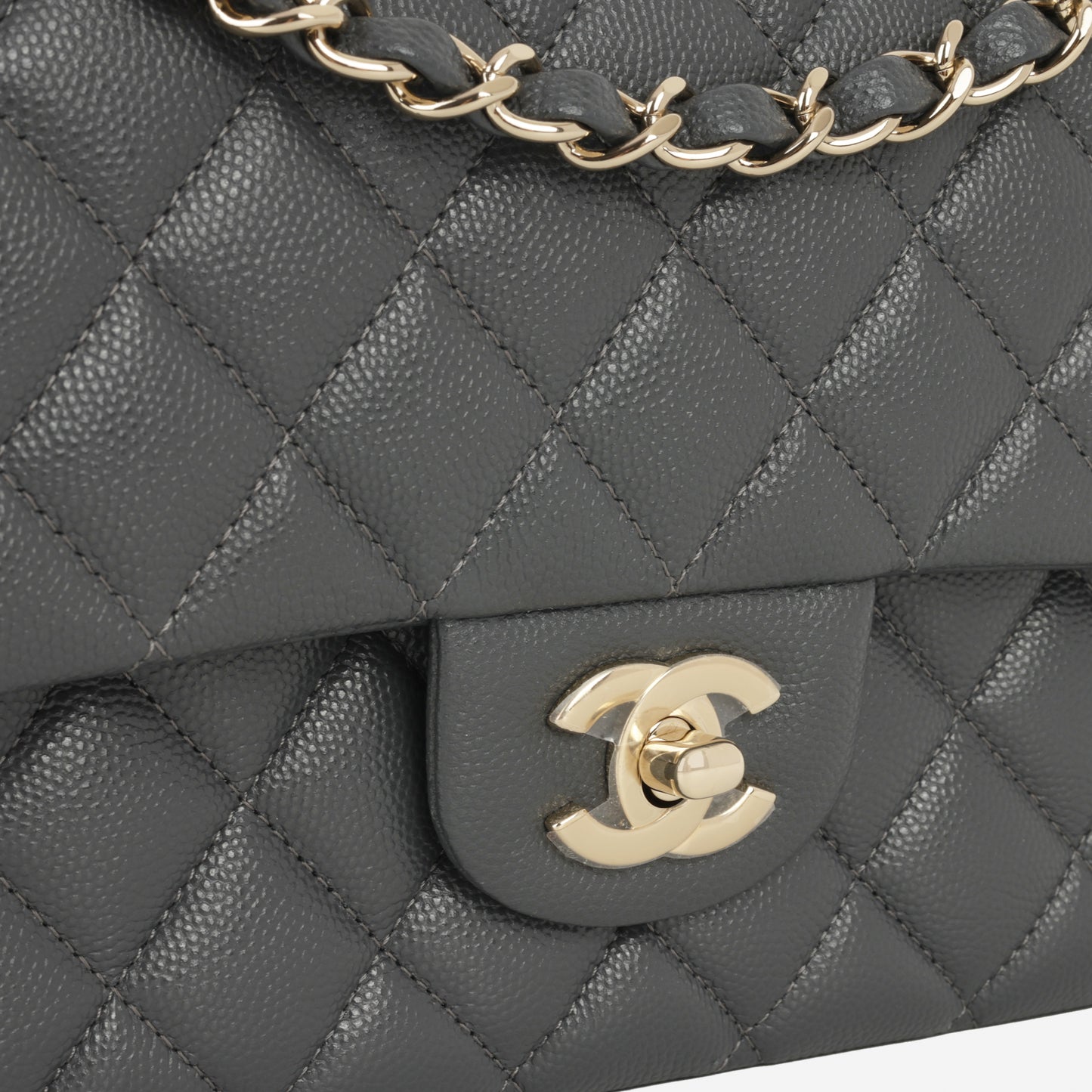 Chanel Medium Classic Flap - Grey Caviar | Champagne Gold Hardware - Bagista