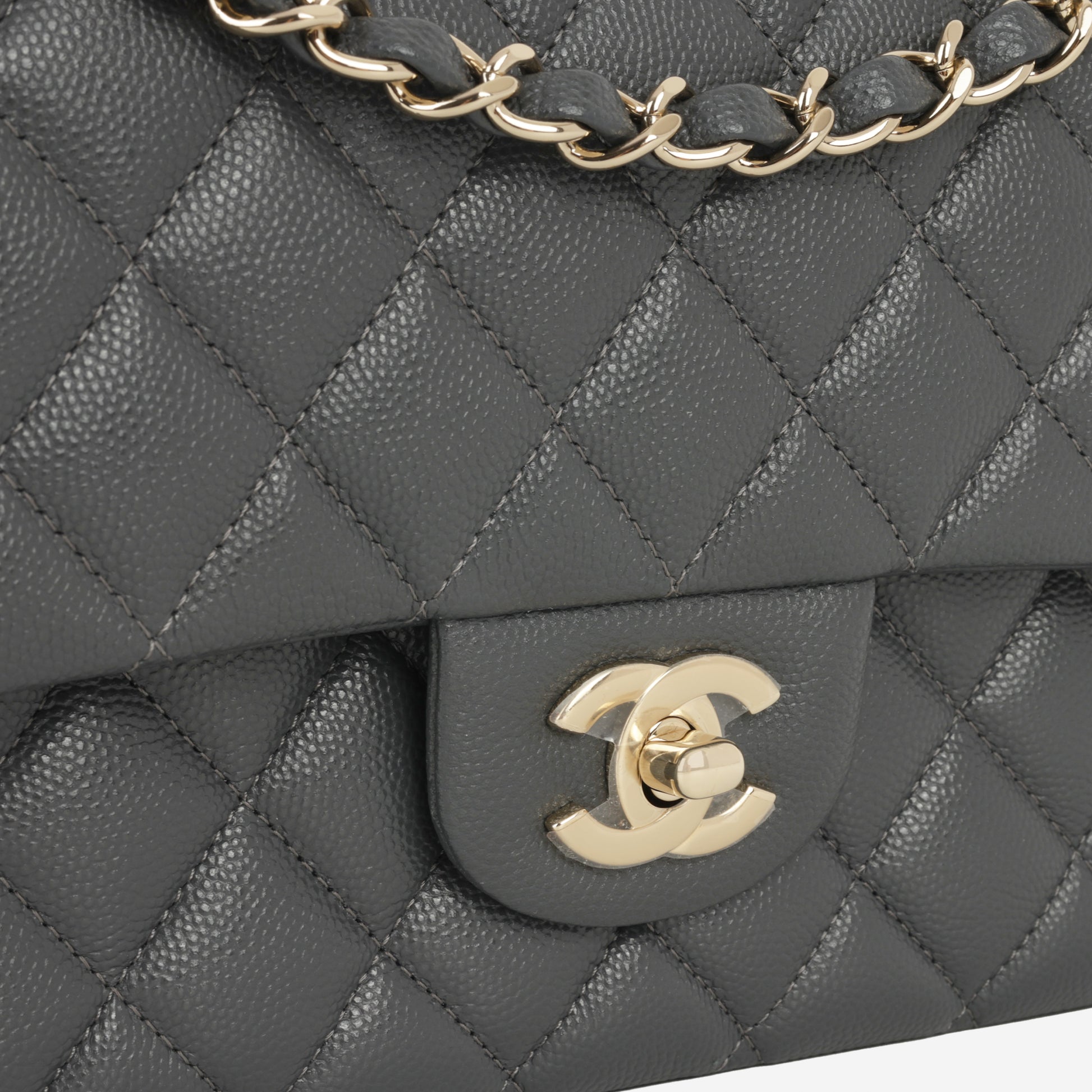 Chanel Medium Classic Flap - Grey Caviar | Champagne Gold Hardware - Bagista