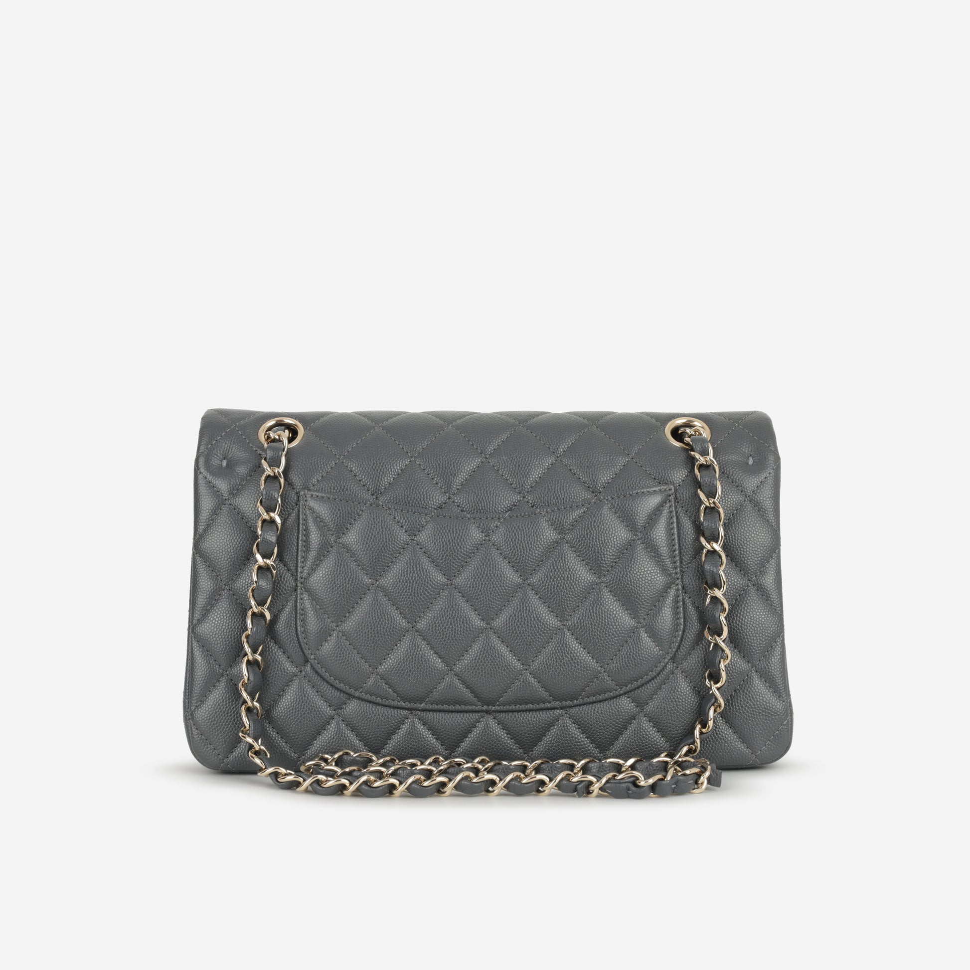 Chanel Medium Classic Flap - Grey Caviar | Champagne Gold Hardware - Bagista