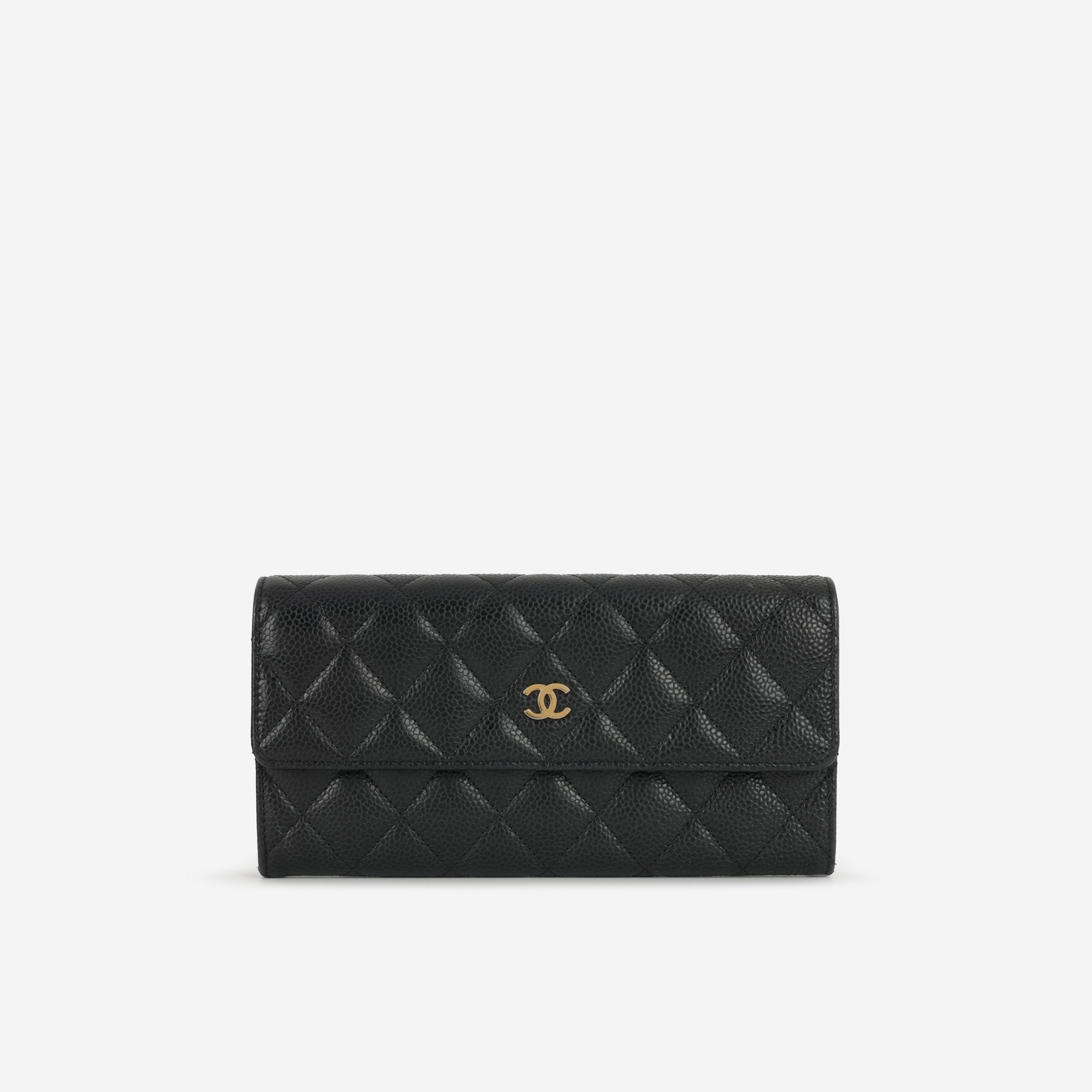 Chanel Long Classic Flap Wallet - Black Caviar | Gold Hardware - Bagista