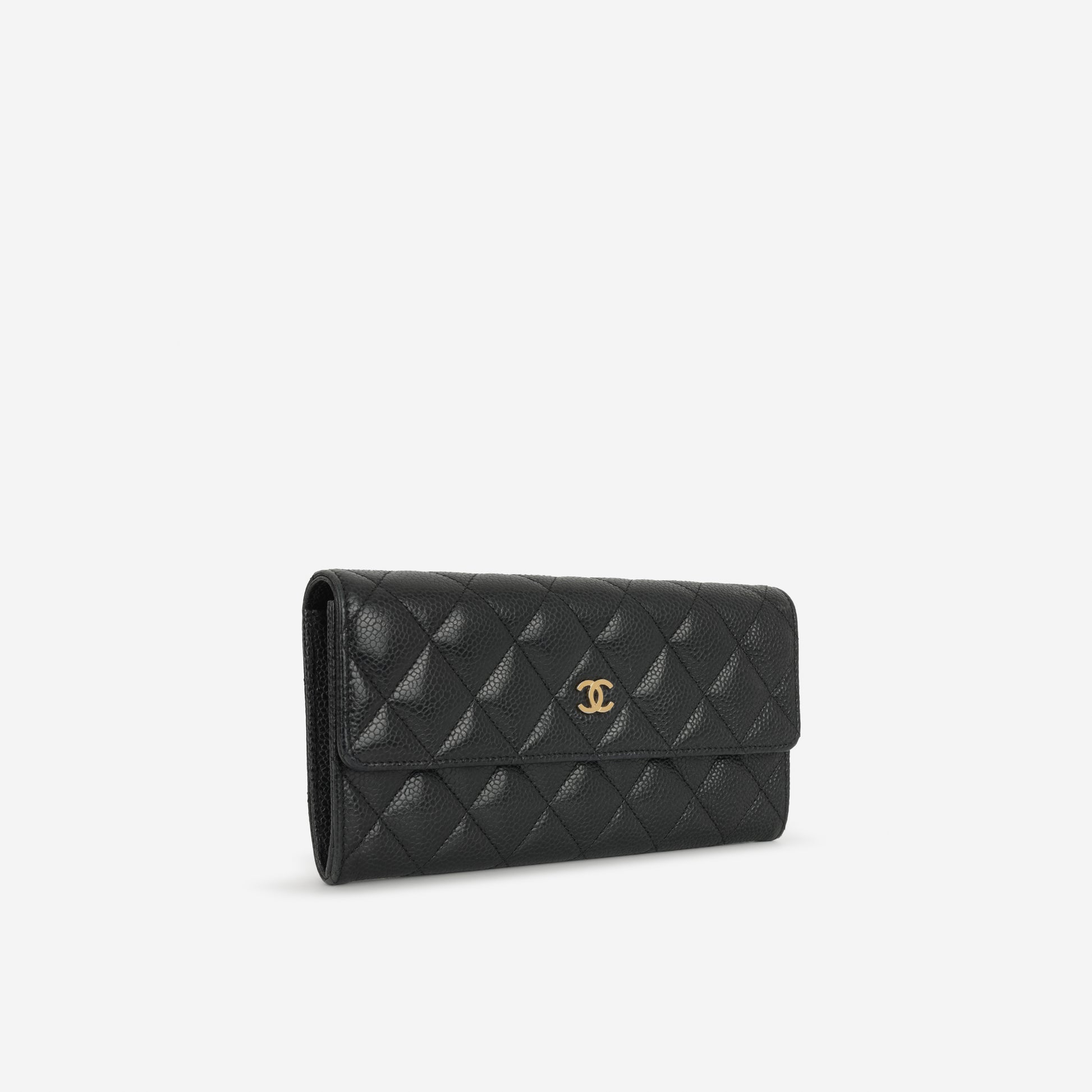 Chanel Long Classic Flap Wallet - Black Caviar | Gold Hardware - Bagista