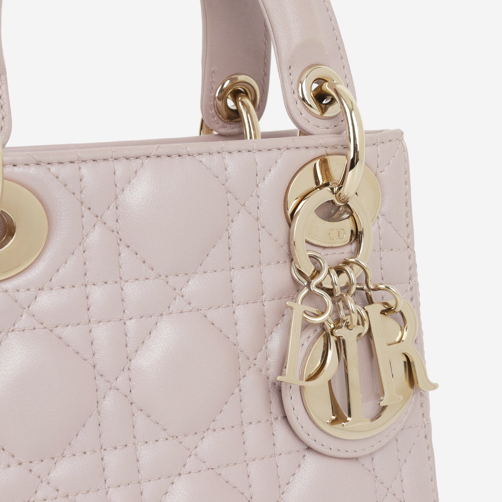Dior Mini Lady Dior - Pearlescent Pink Lambskin | Champagne Gold Hardware - Bagista