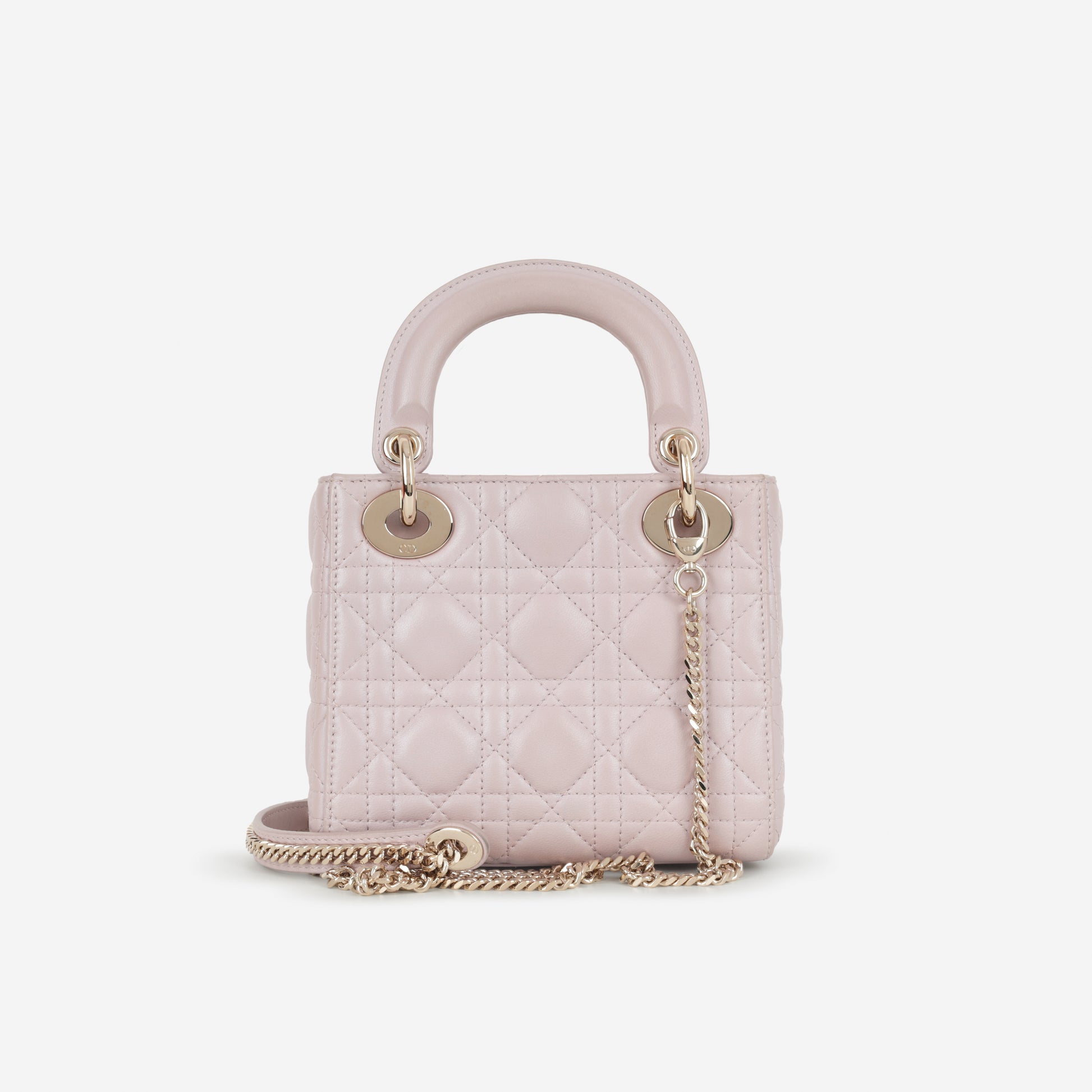 Dior Mini Lady Dior - Pearlescent Pink Lambskin | Champagne Gold Hardware - Bagista