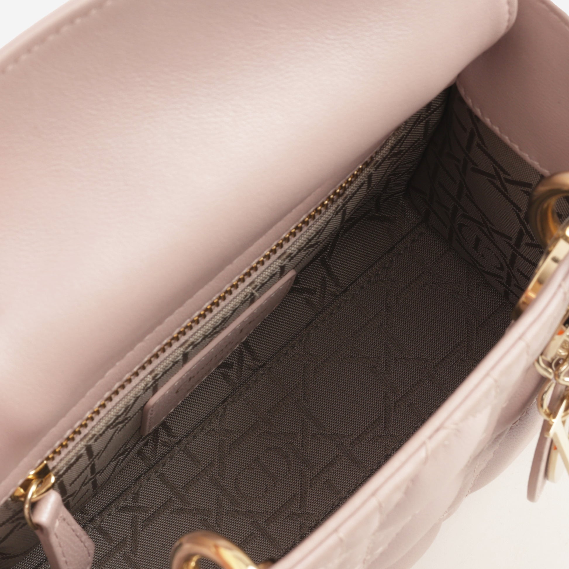Dior Mini Lady Dior - Pearlescent Pink Lambskin | Champagne Gold Hardware - Bagista