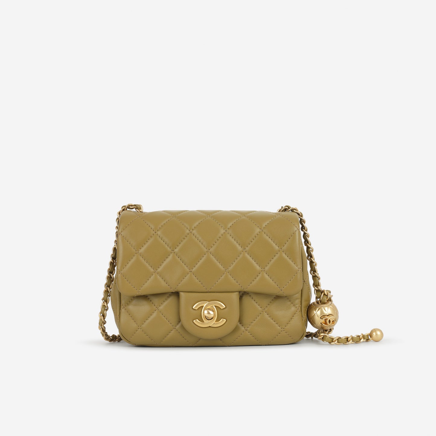 Chanel Mini Flap Square Pearl Crush - Olive Green Lambskin | Gold Hardware