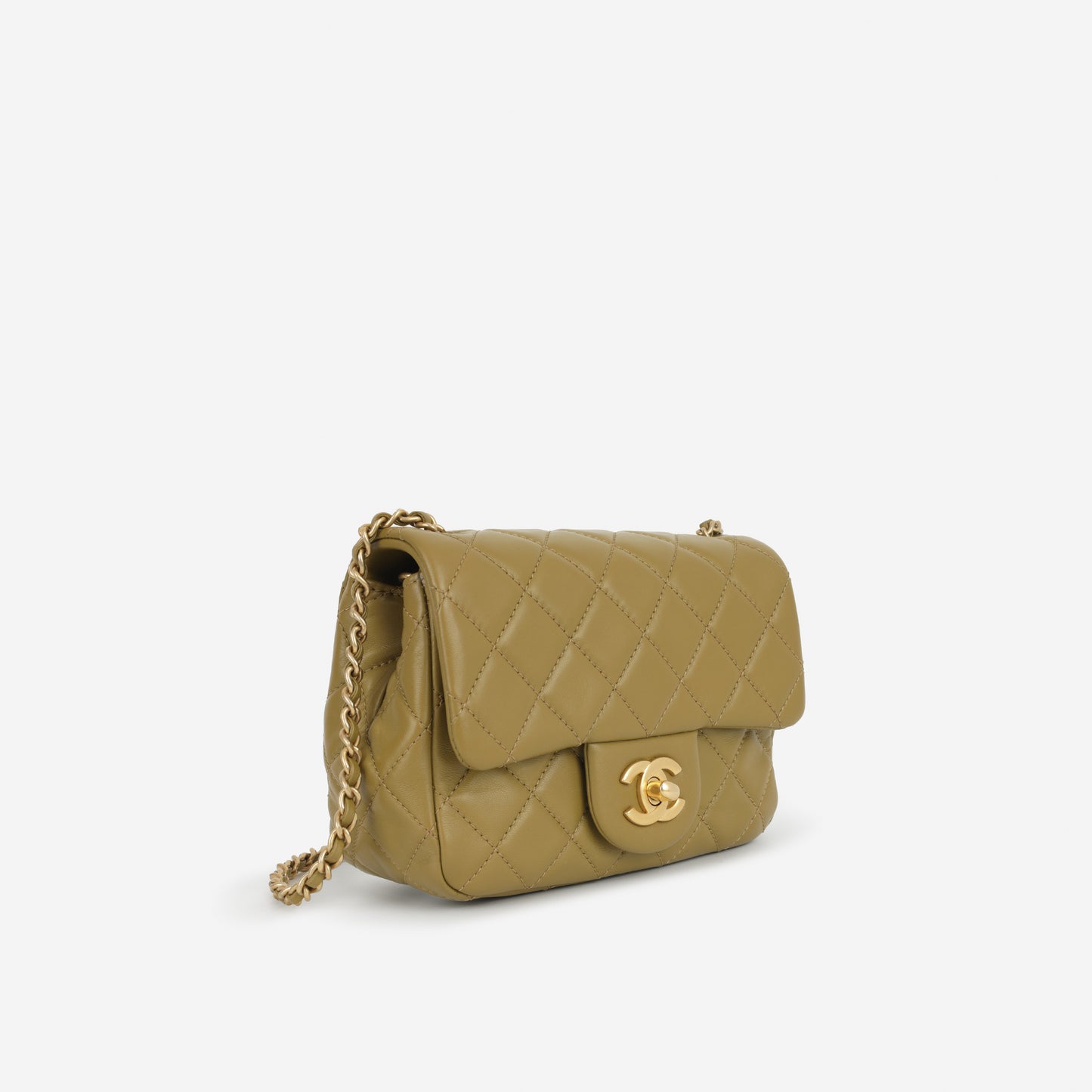 Chanel Mini Flap Square Pearl Crush - Olive Green Lambskin | Gold Hardware