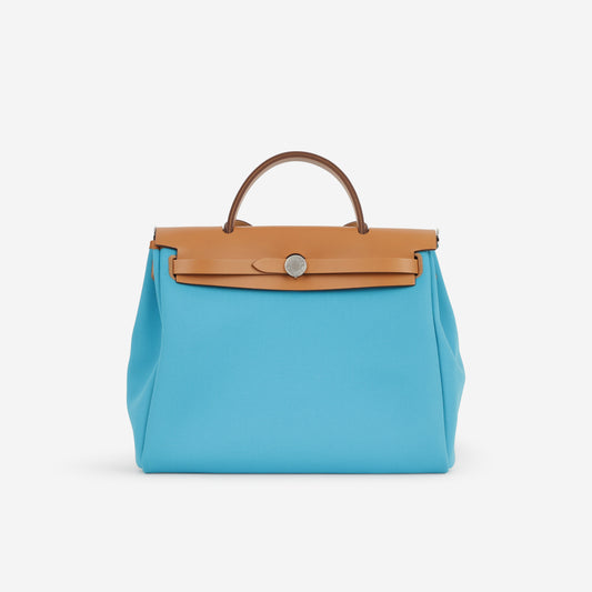 Hermès Herbag 31 - Bleu Aztec / Menthe / Fauve | Palladium Hardware - Bagista