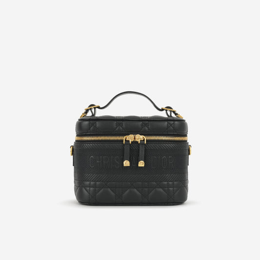 Small DiorTravel Vanity Case with Strap - Black Lambskin / Embroidery | Gold Hardware