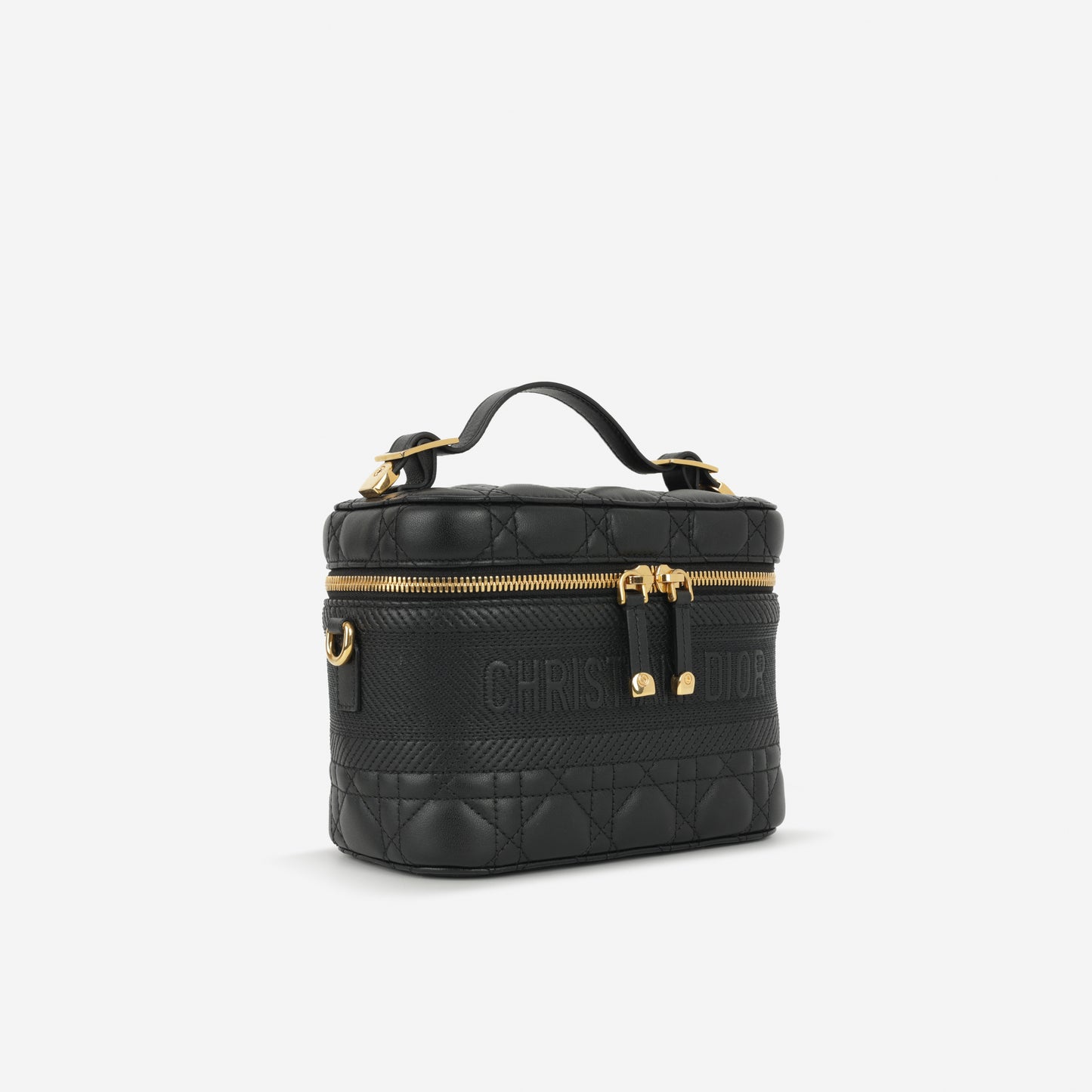 Small DiorTravel Vanity Case with Strap - Black Lambskin / Embroidery | Gold Hardware