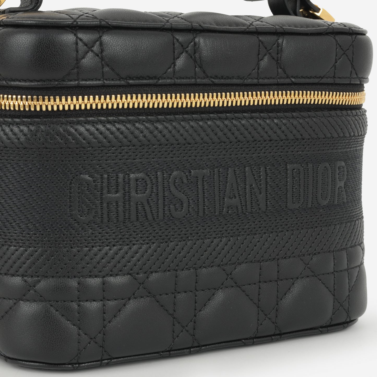 Small DiorTravel Vanity Case with Strap - Black Lambskin / Embroidery | Gold Hardware