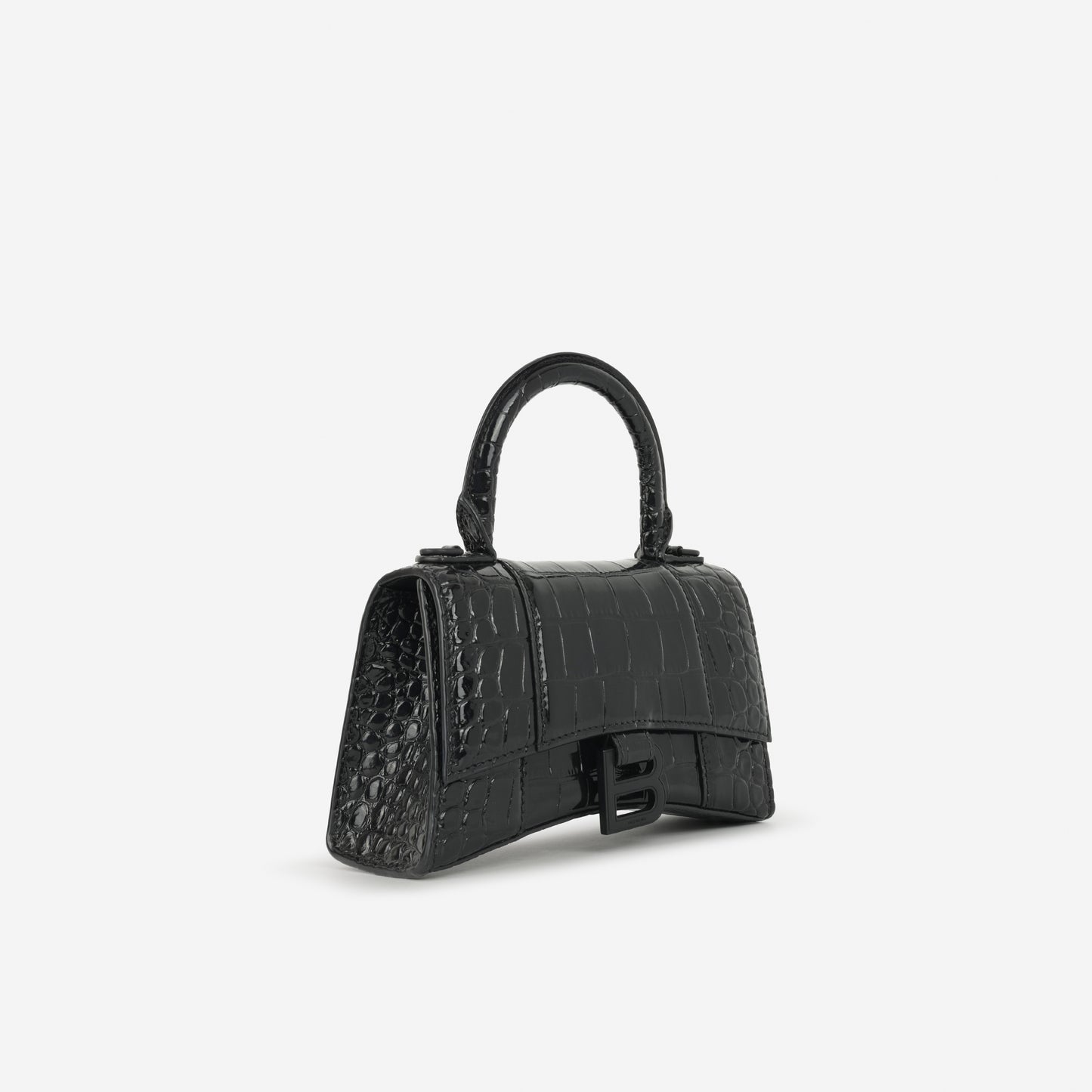 Balenciaga XS Hourglass - Black Croc Embossed Calfskin | Black Hardware
