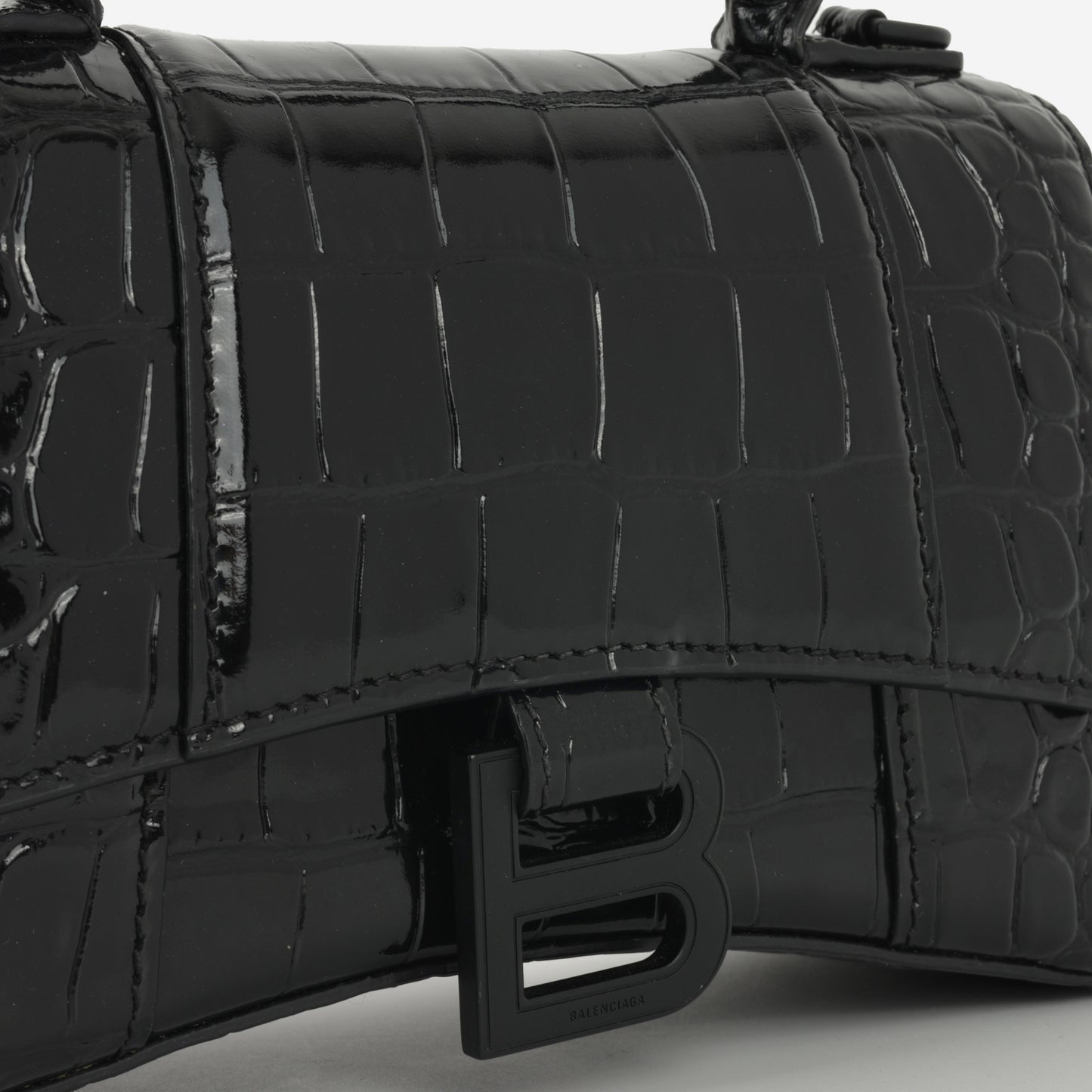 Balenciaga XS Hourglass - Black Croc Embossed Calfskin | Black Hardware