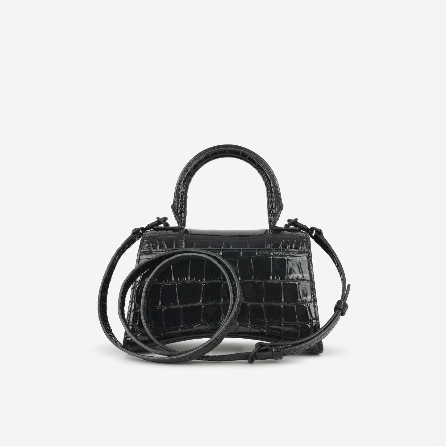 Balenciaga XS Hourglass - Black Croc Embossed Calfskin | Black Hardware