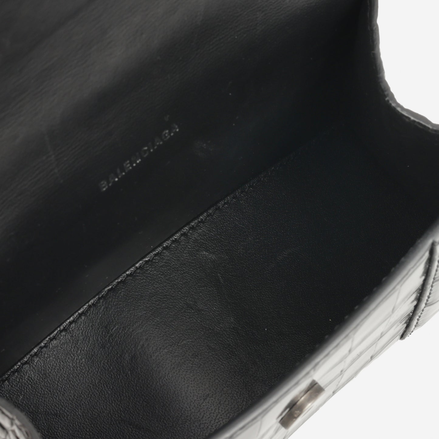 Balenciaga XS Hourglass - Black Croc Embossed Calfskin | Black Hardware