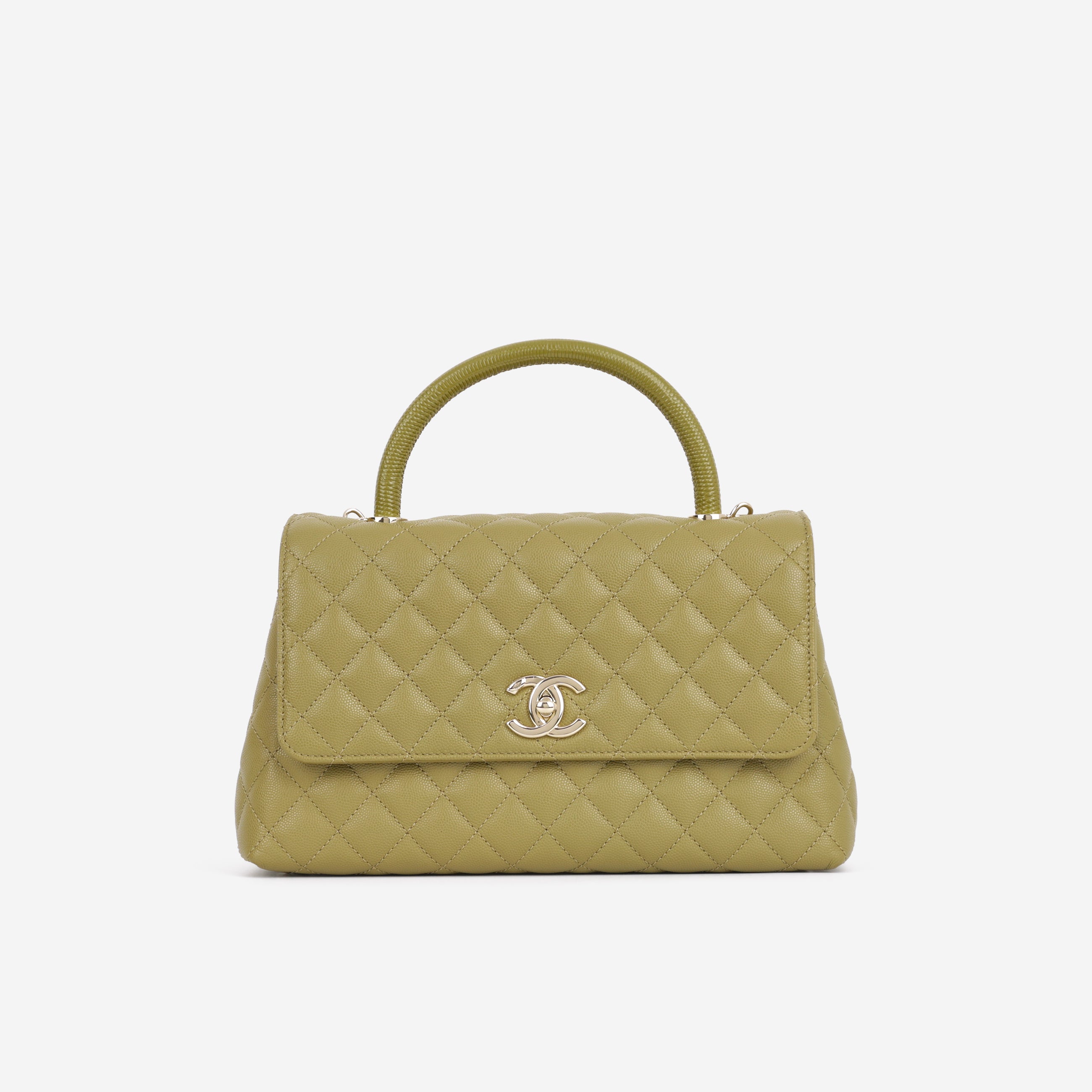 Chanel Medium Coco Handle - Olive Green Caviar | Champagne Gold