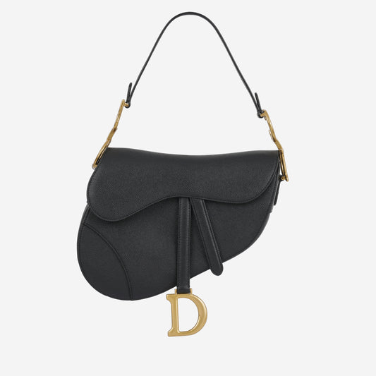 Dior Medium Saddle - Black Grained Calfskin | Gold Hardware