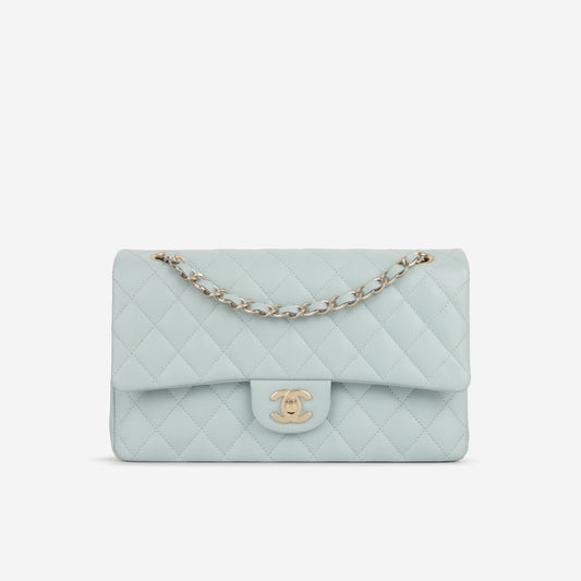 Chanel Medium Classic Flap - Light Blue Caviar | Champagne Gold Hardware