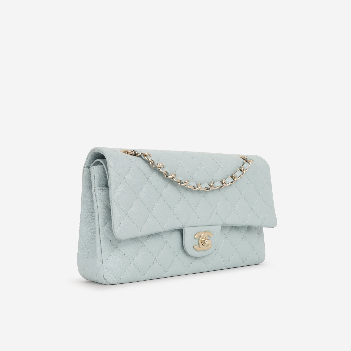 Chanel Medium Classic Flap - Light Blue Caviar | Champagne Gold Hardware