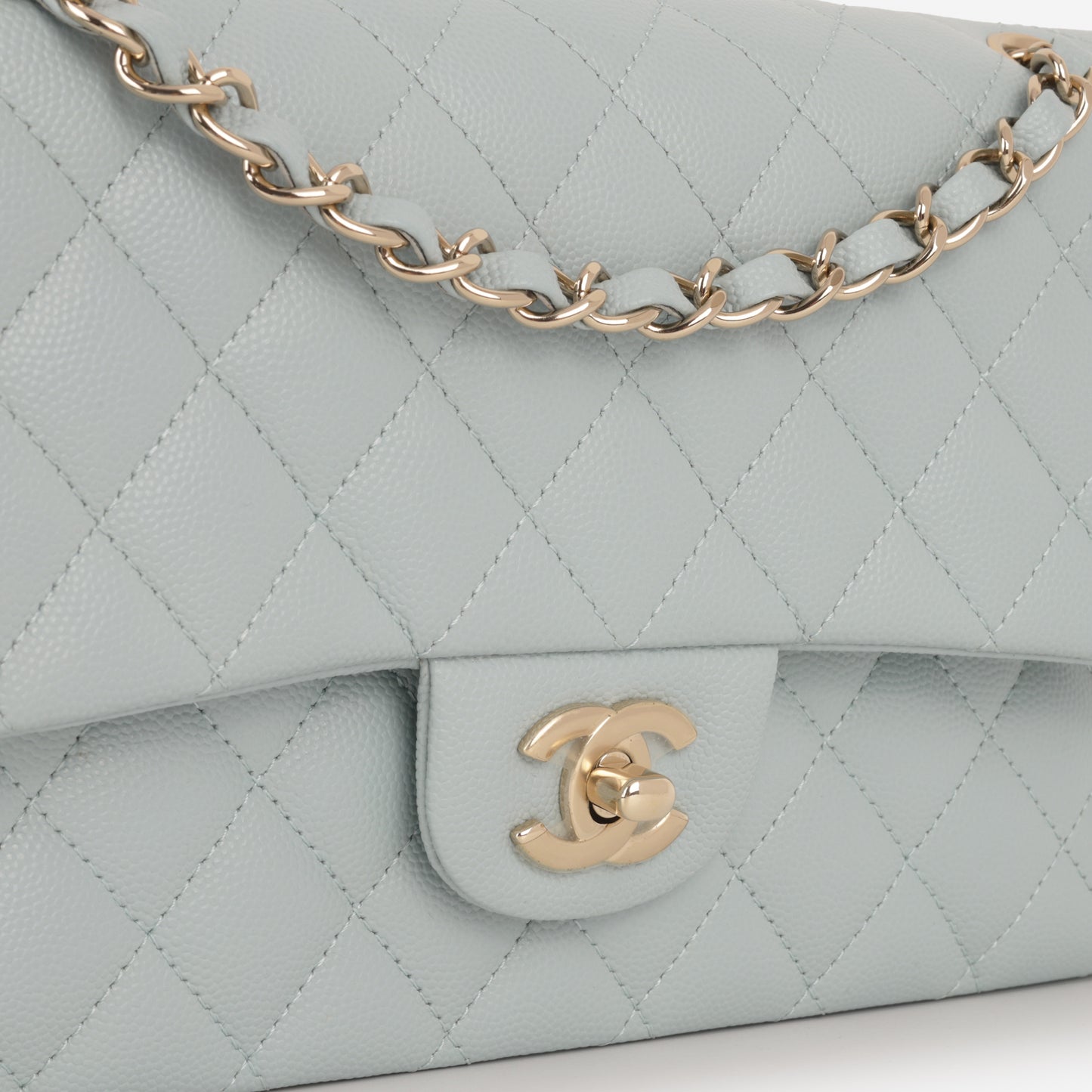 Chanel Medium Classic Flap - Light Blue Caviar | Champagne Gold Hardware
