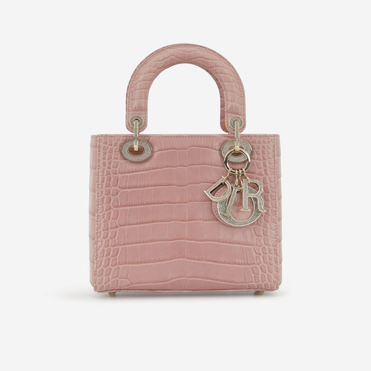 Dior Small Lady Dior - Blush Alligator With Strass | Champagne Gold Hardware