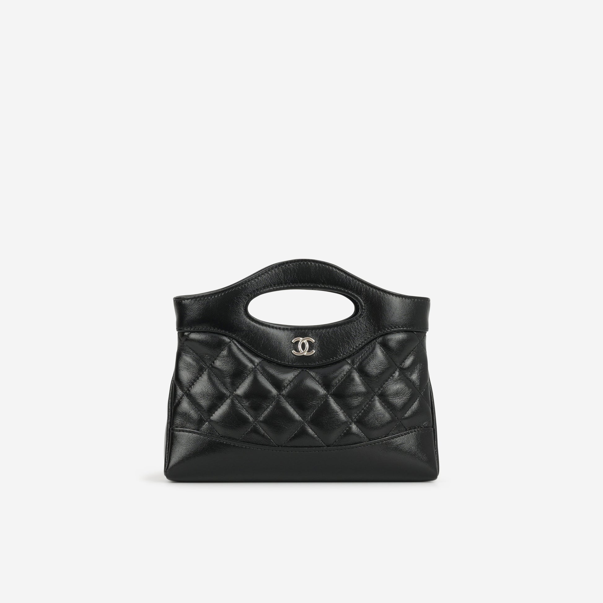 Nano 31 Clutch on Chain - Black Glazed Calfskin | Champagne Gold Hardware - Bagista