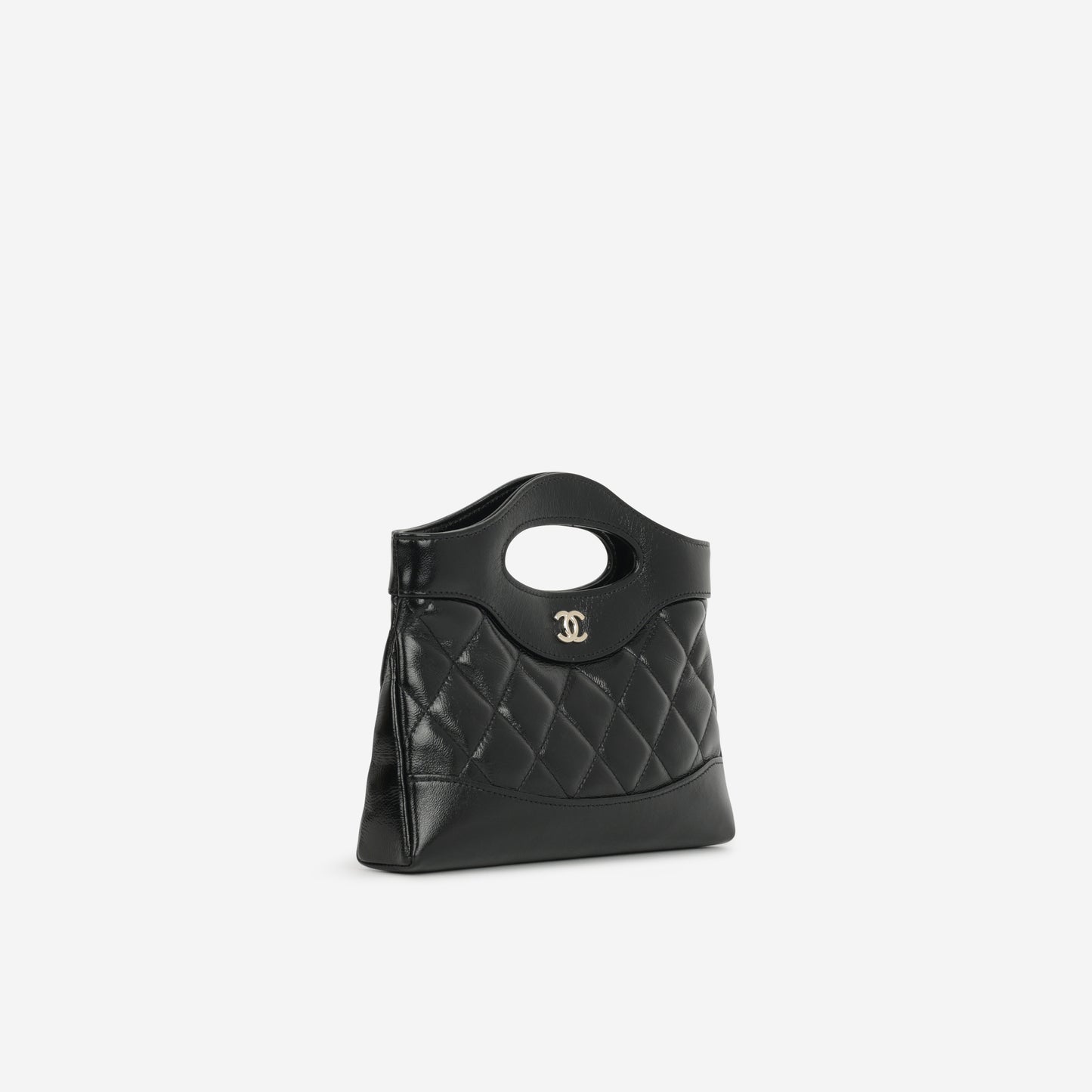 Nano 31 Clutch on Chain - Black Glazed Calfskin | Champagne Gold Hardware - Bagista