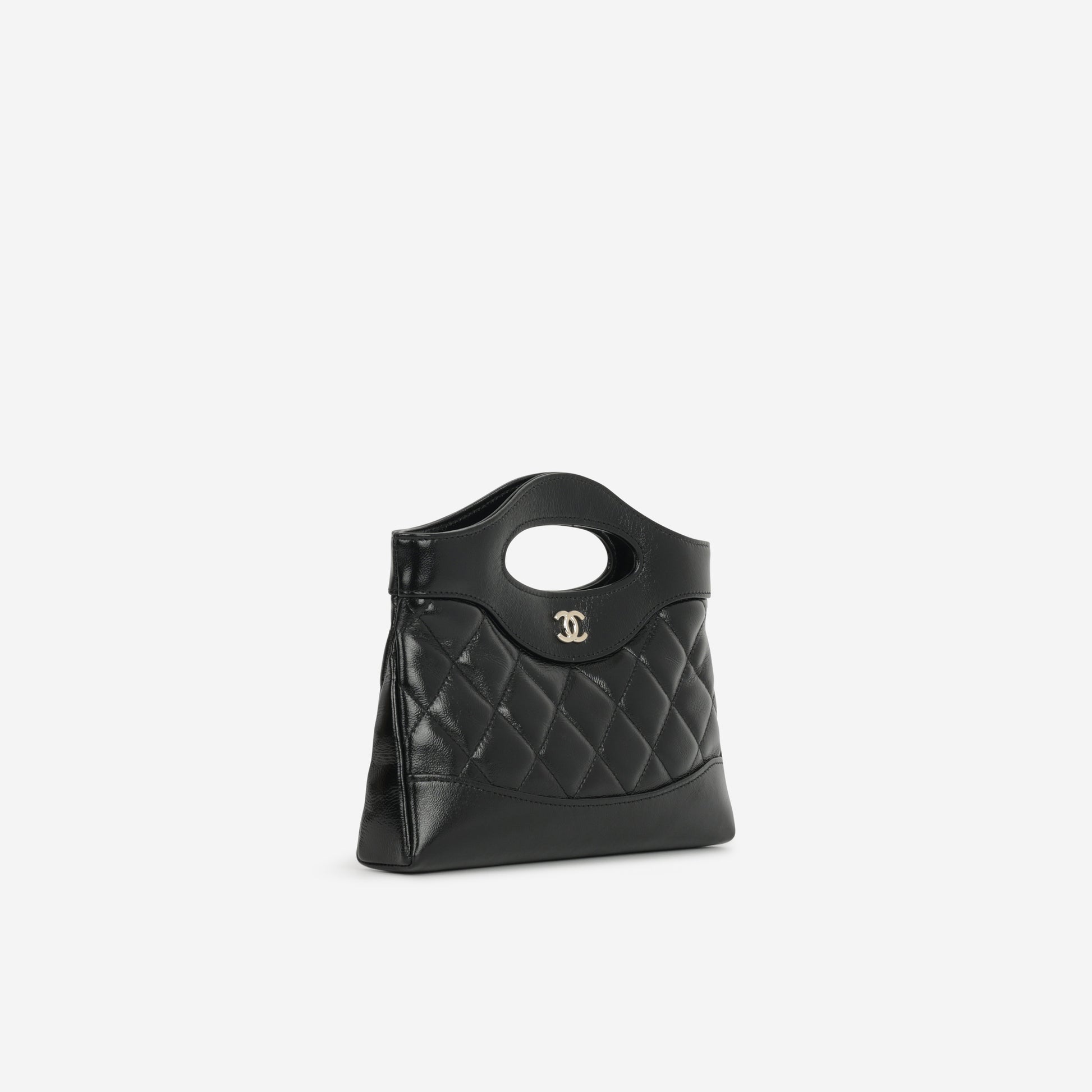 Nano 31 Clutch on Chain - Black Glazed Calfskin | Champagne Gold Hardware - Bagista