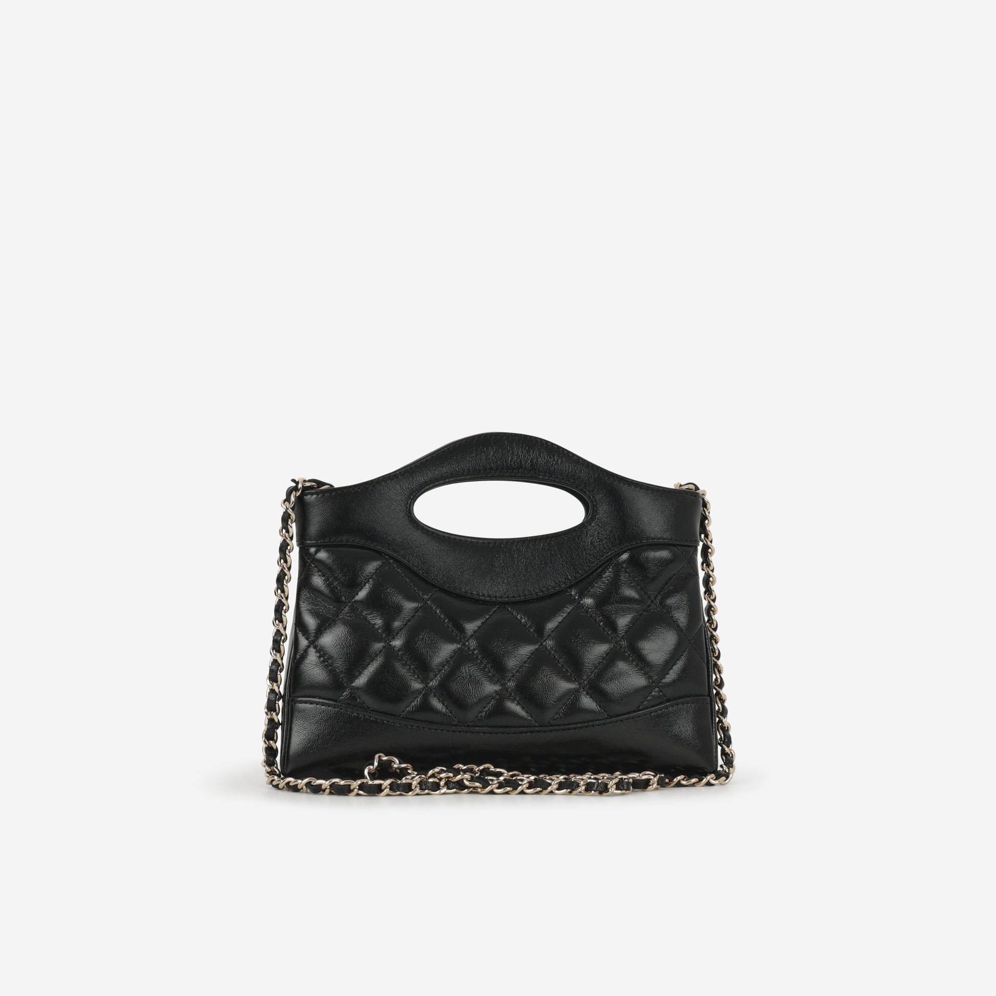 Nano 31 Clutch on Chain - Black Glazed Calfskin | Champagne Gold Hardware - Bagista
