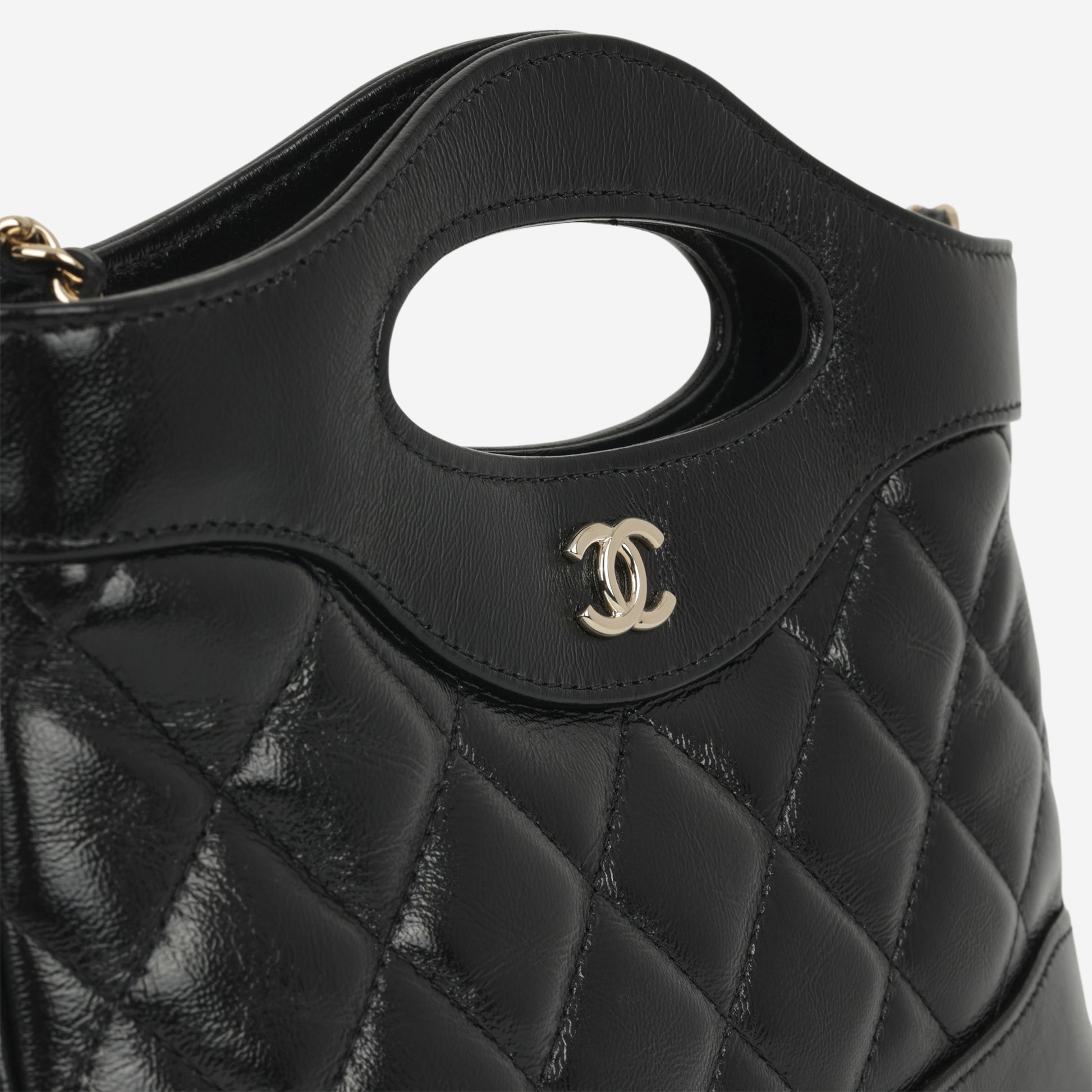 Nano 31 Clutch on Chain - Black Glazed Calfskin | Champagne Gold Hardware - Bagista