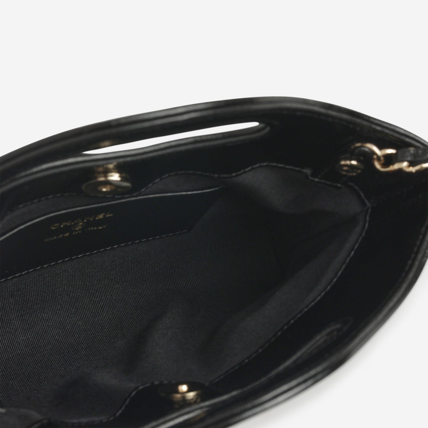 Nano 31 Clutch on Chain - Black Glazed Calfskin | Champagne Gold Hardware - Bagista