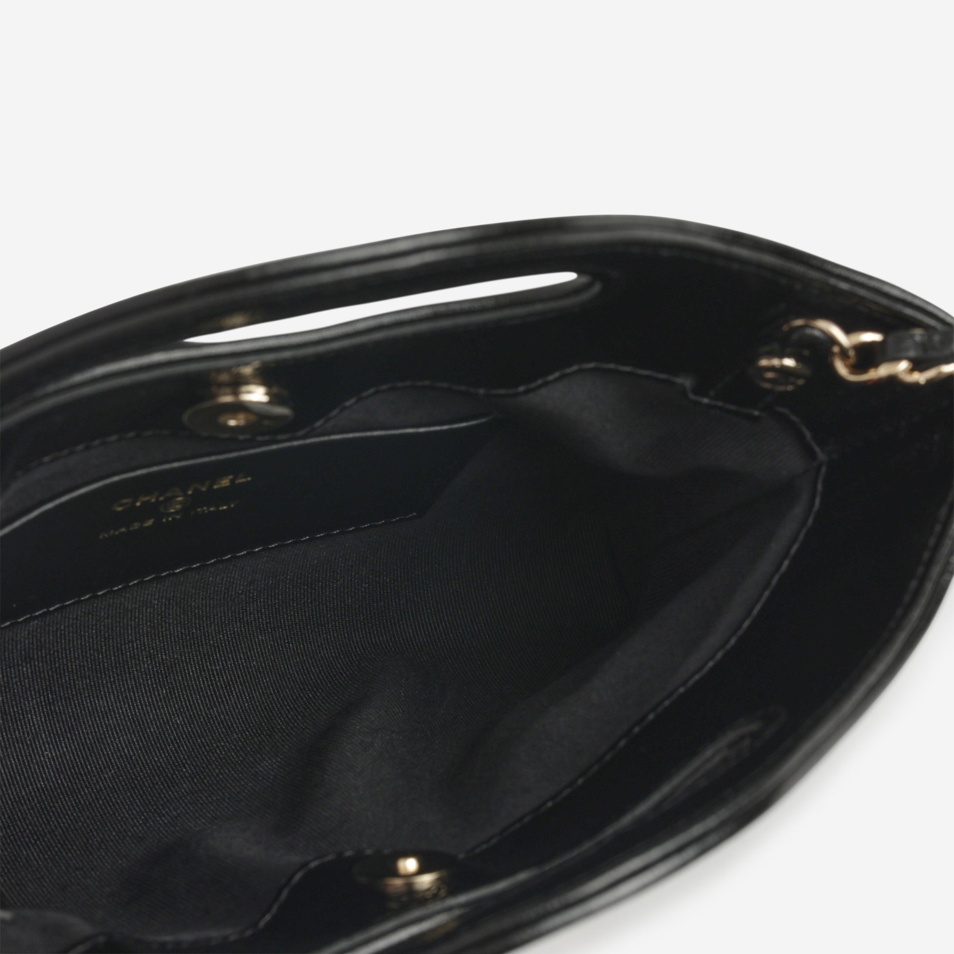 Nano 31 Clutch on Chain - Black Glazed Calfskin | Champagne Gold Hardware - Bagista