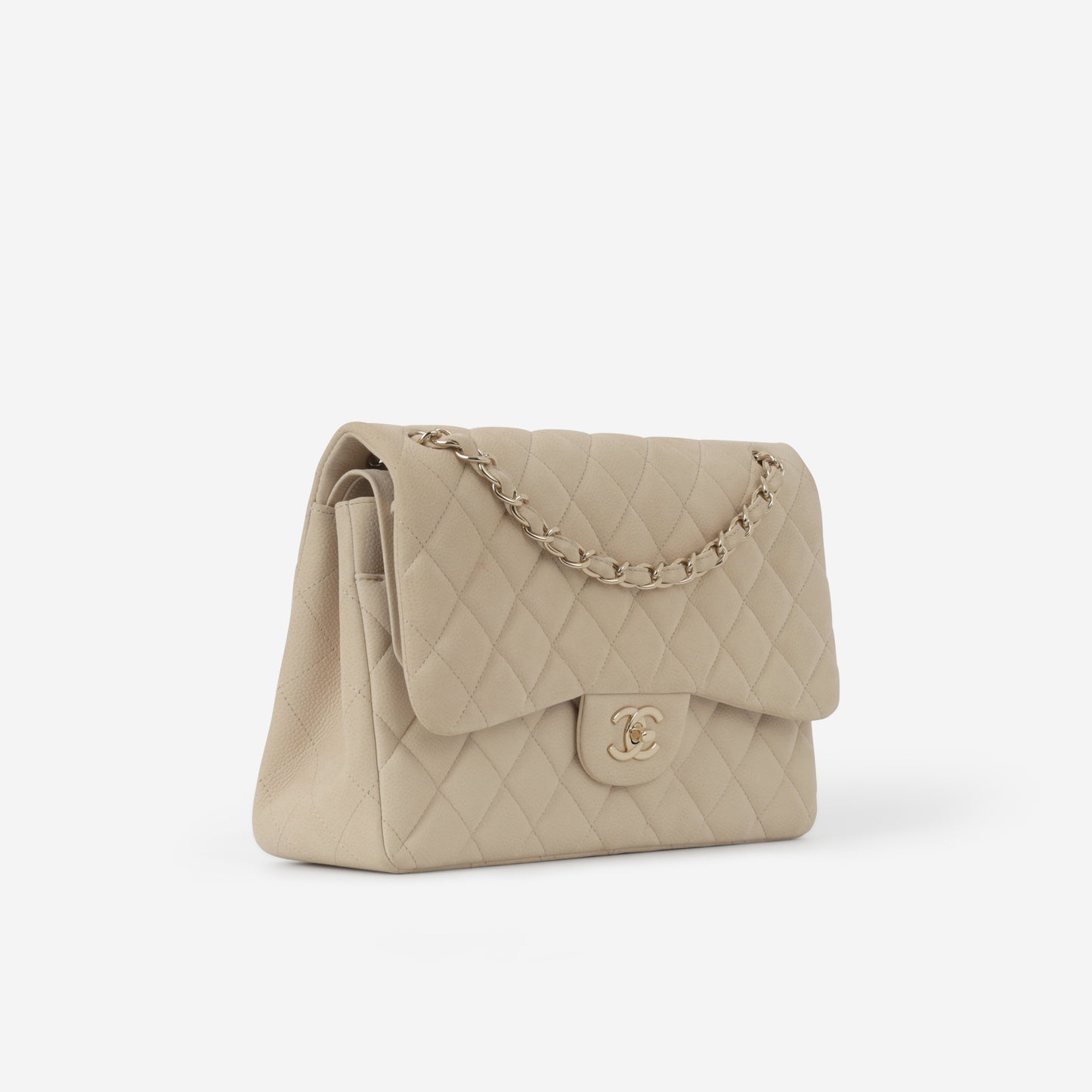 Chanel Classic Jumbo Double Flap - Beige Matte Caviar | Champagne Gold Hardware - Bagista