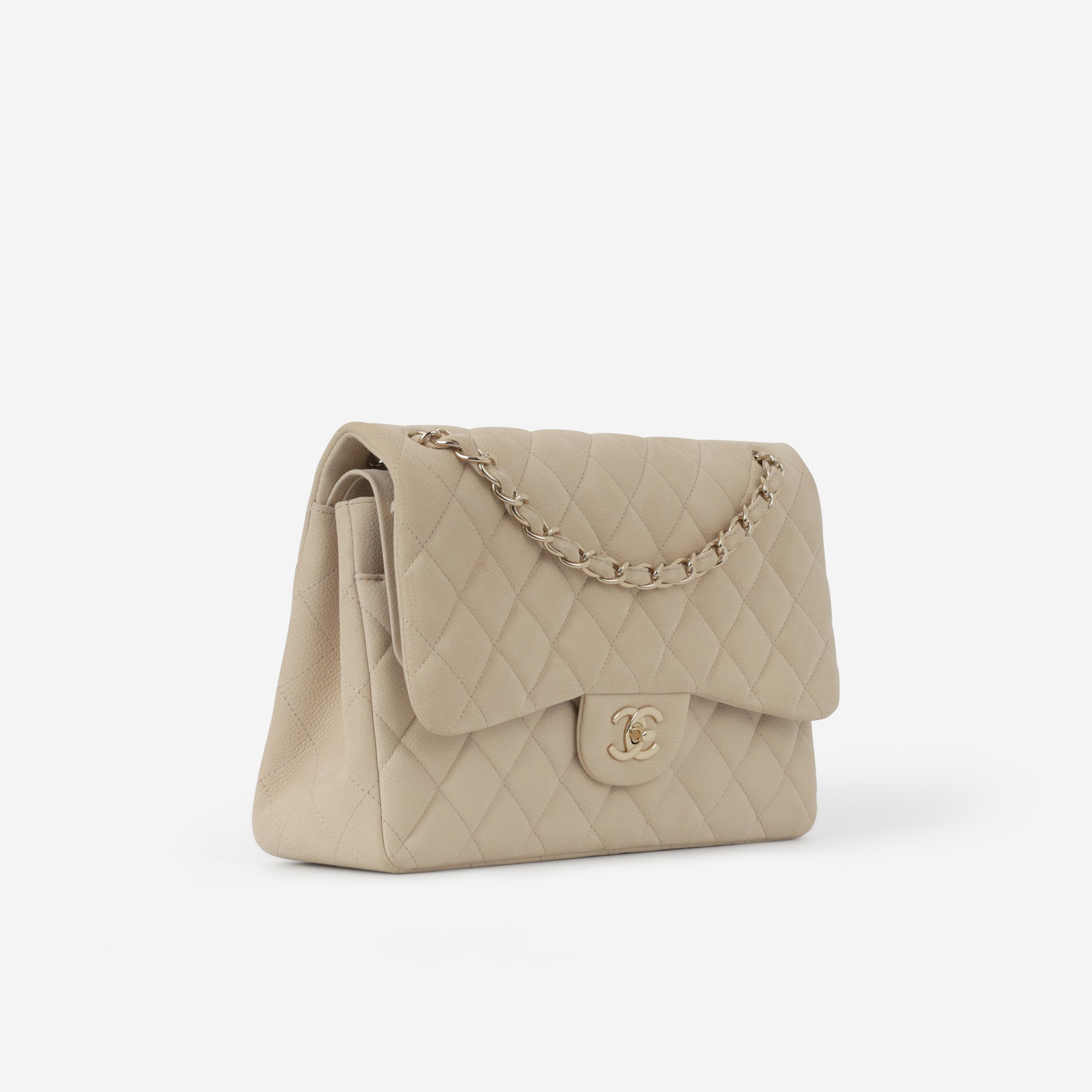 Chanel Classic Jumbo Double Flap - Beige Matte Caviar | Champagne Gold Hardware - Bagista