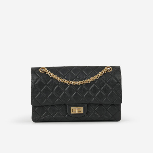 Chanel 2.55 Reissue 225 - Black Crumpled Calfskin | Gold Hardware