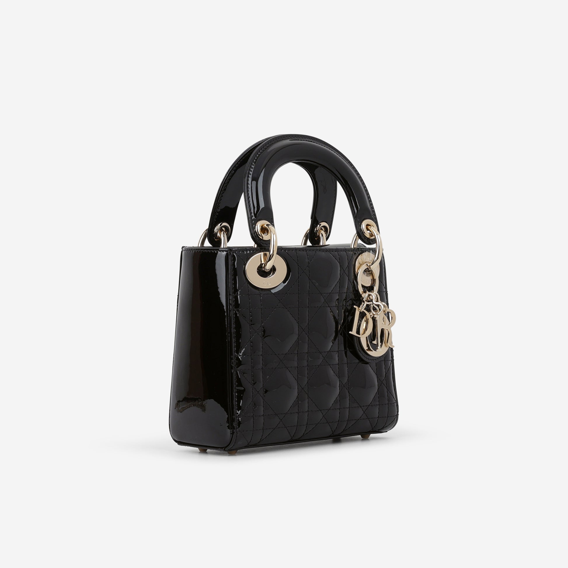 Dior Mini Lady Dior - Black Patent | Champagne Gold Hardware - Bagista