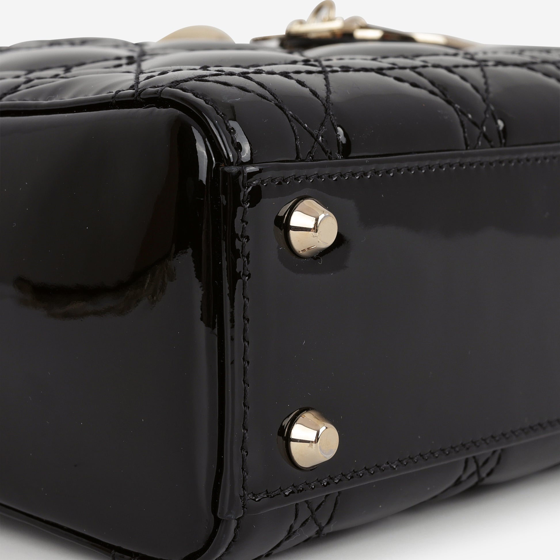 Dior Mini Lady Dior - Black Patent | Champagne Gold Hardware - Bagista