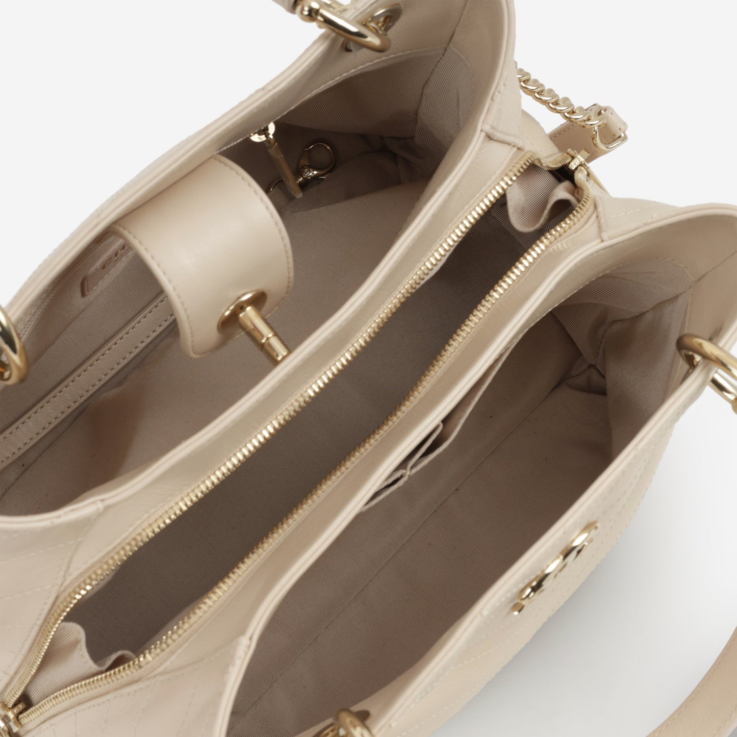 Chanel Small Chic Shopping Tote - Beige Chevron Calfskin | Champagne Gold Hardware - Bagista