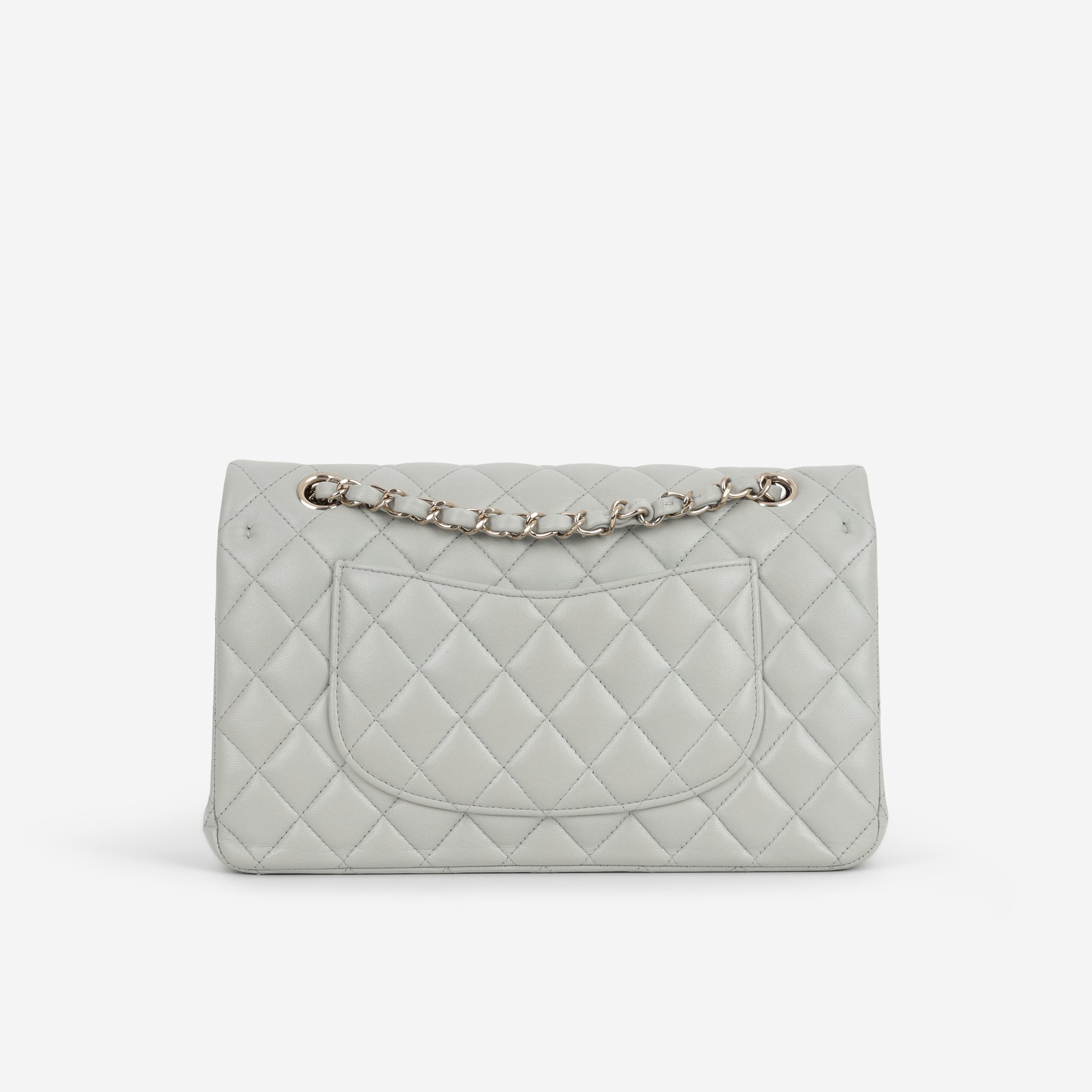 Chanel Medium Classic Flap - Light Grey Lambskin | Champagne Gold Hardware - Bagista
