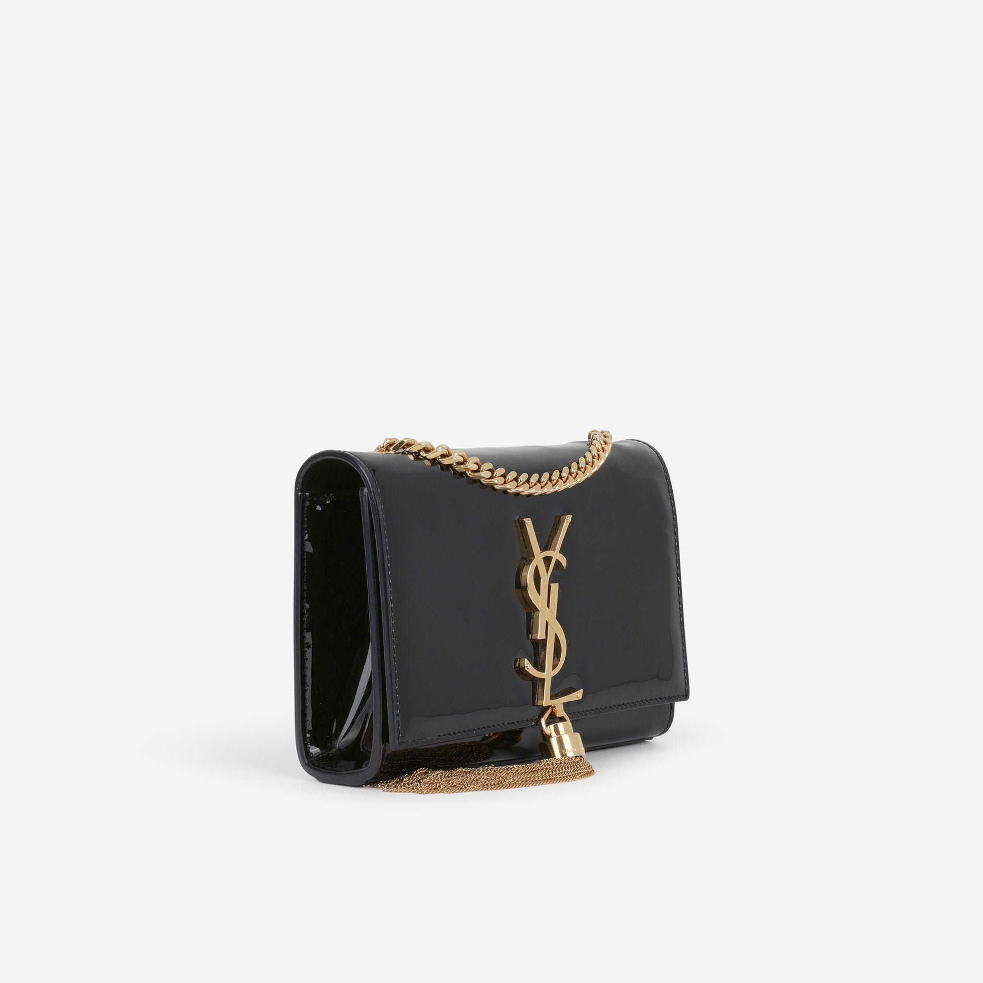Mini Kate Tassel - Black Patent | Gold Hardware - Bagista